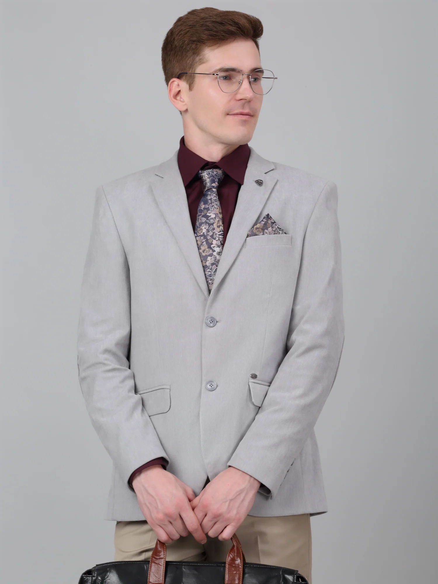 Men’s Grey Striped Notch Lapel Formal Blazer | Cantabil - Image 5