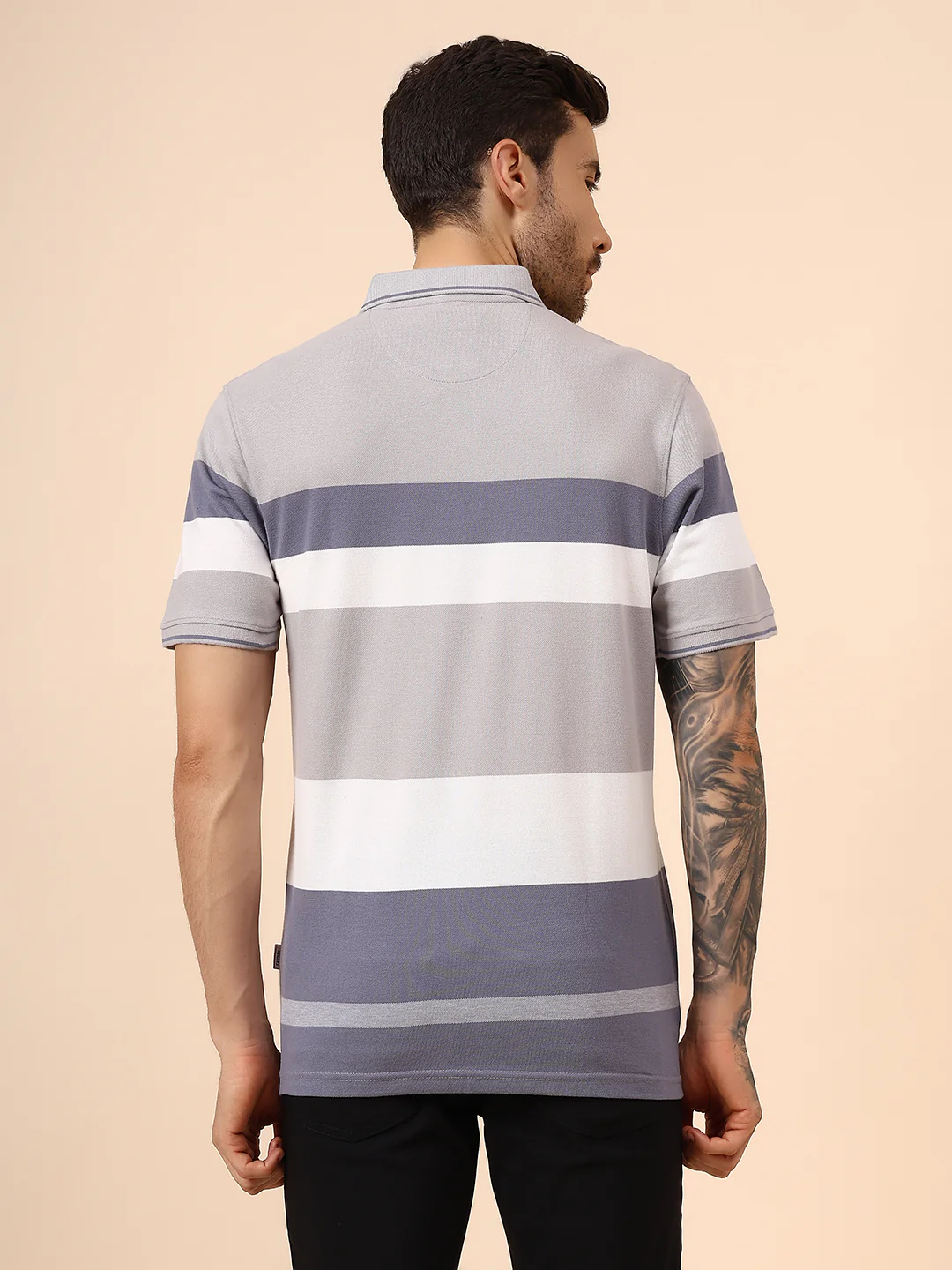 T-Shirt for Men | Breathable & Soft with Color Fastness Regular Fit Polo Neck Poly Cotton Fabric Striped Pattern - Image 5