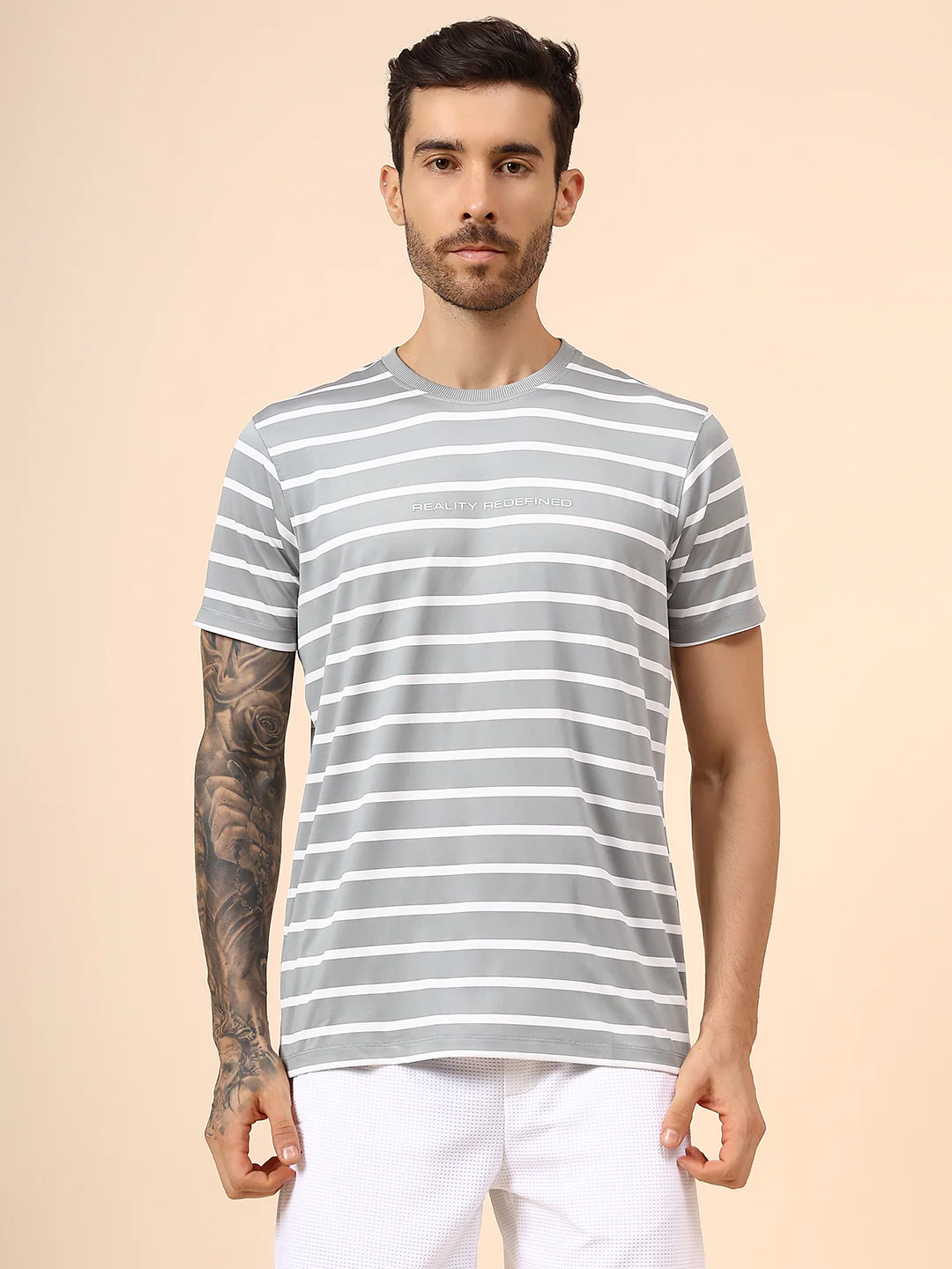 T-Shirt for Men | Breathable & Soft with Color Fastness Regular Fit Round Neck Lycra Fabric Striped Pattern - Image 2