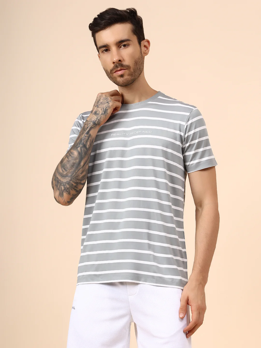 T-Shirt for Men | Breathable & Soft with Color Fastness Regular Fit Round Neck Lycra Fabric Striped Pattern - Image 3