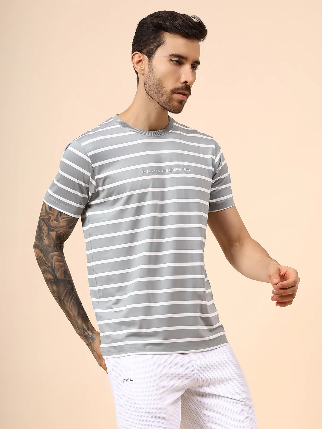 T-Shirt for Men | Breathable & Soft with Color Fastness Regular Fit Round Neck Lycra Fabric Striped Pattern - Image 4