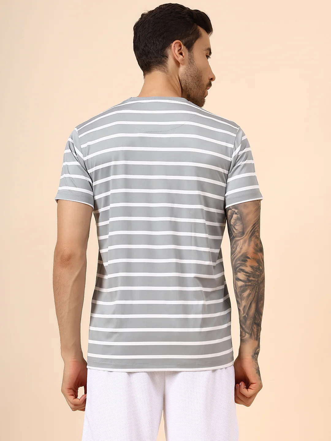 T-Shirt for Men | Breathable & Soft with Color Fastness Regular Fit Round Neck Lycra Fabric Striped Pattern - Image 5