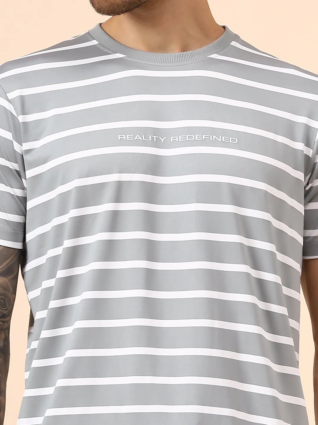 T-Shirt for Men | Breathable & Soft with Color Fastness Regular Fit Round Neck Lycra Fabric Striped Pattern - Image 6