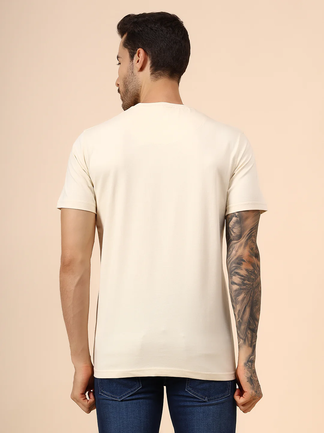 T-Shirt for Men | Breathable & Soft with Color Fastness Regular Fit Round Neck Poly Cotton Fabric Self Design Pattern - Image 5