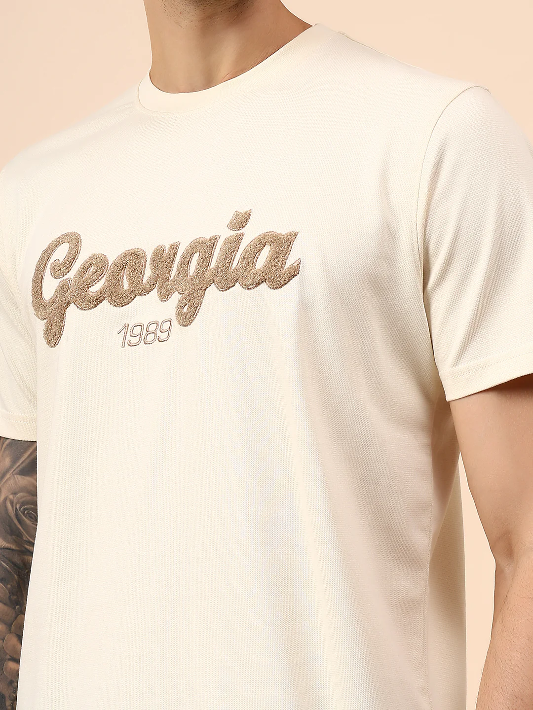 T-Shirt for Men | Breathable & Soft with Color Fastness Regular Fit Round Neck Poly Cotton Fabric Self Design Pattern - Image 6