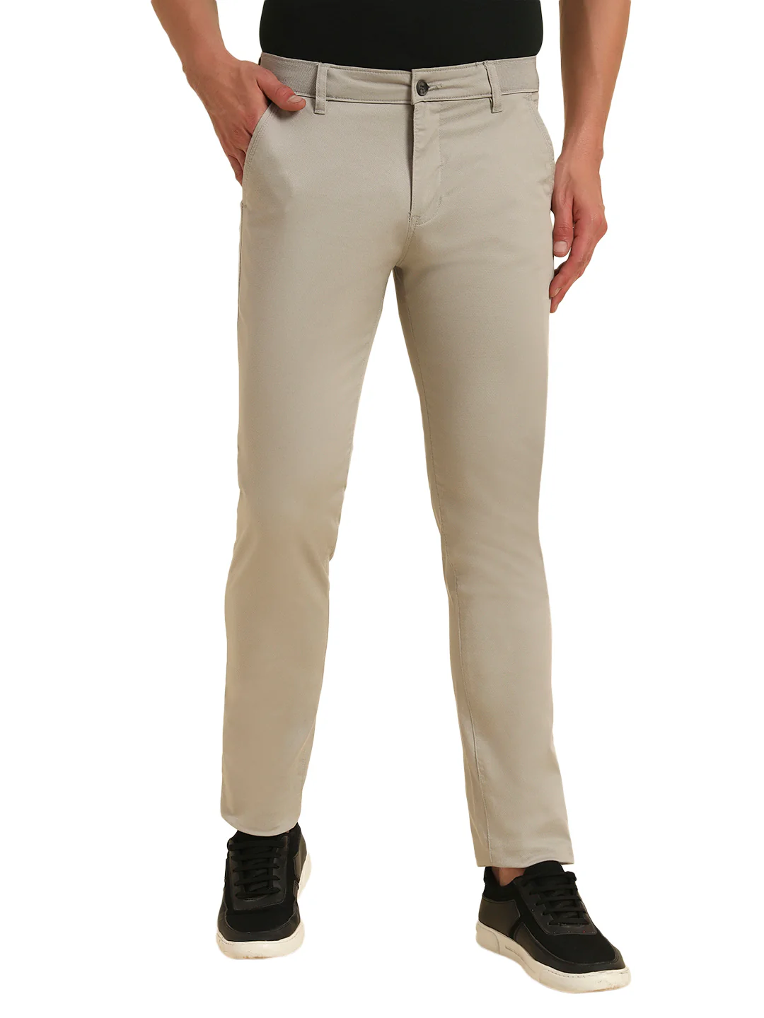 Casual Trouser for Men | Breathable & Soft with Color Fastness Regular Fit Cotton Blend Fabric Self Design Pattern Button Closure - Image 2