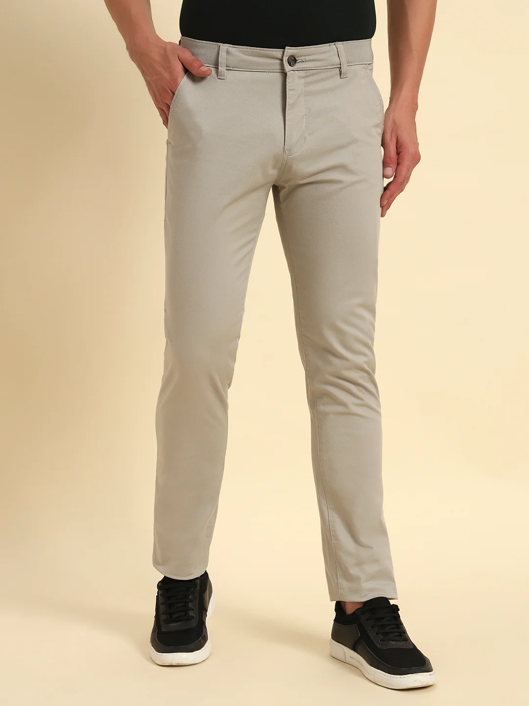 Casual Trouser for Men | Breathable & Soft with Color Fastness Regular Fit Cotton Blend Fabric Self Design Pattern Button Closure - Image 3