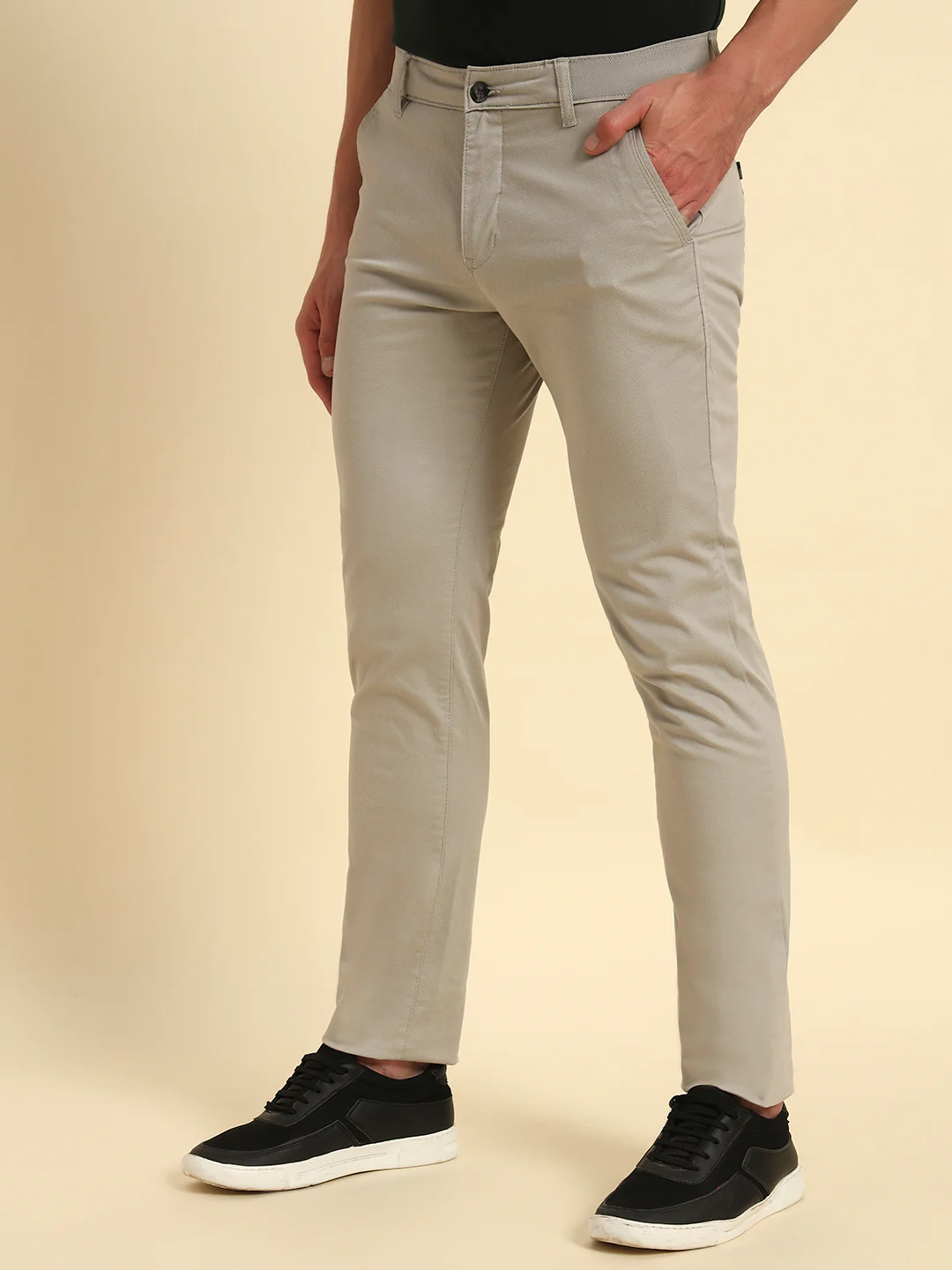 Casual Trouser for Men | Breathable & Soft with Color Fastness Regular Fit Cotton Blend Fabric Self Design Pattern Button Closure - Image 4