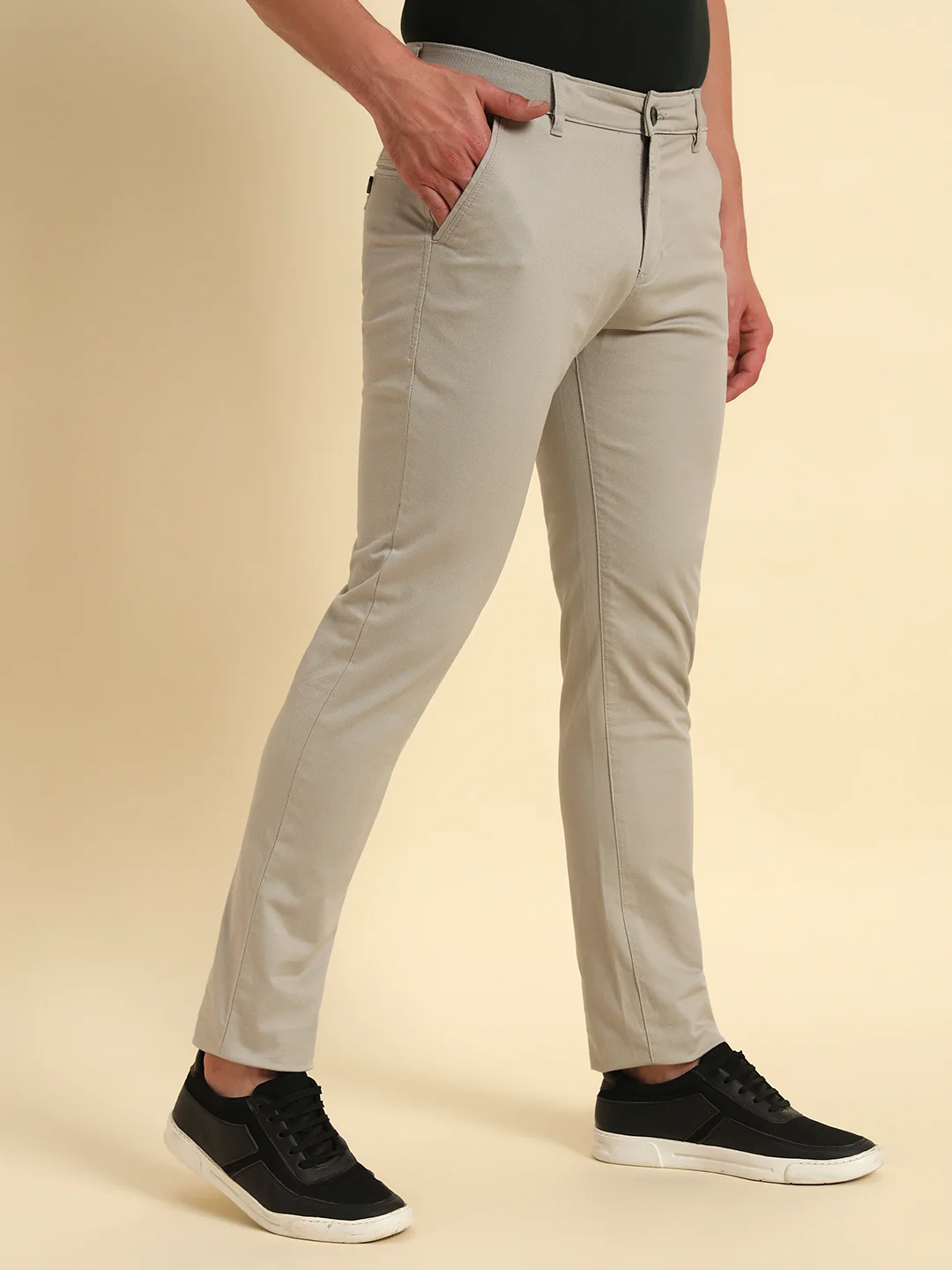Casual Trouser for Men | Breathable & Soft with Color Fastness Regular Fit Cotton Blend Fabric Self Design Pattern Button Closure - Image 5