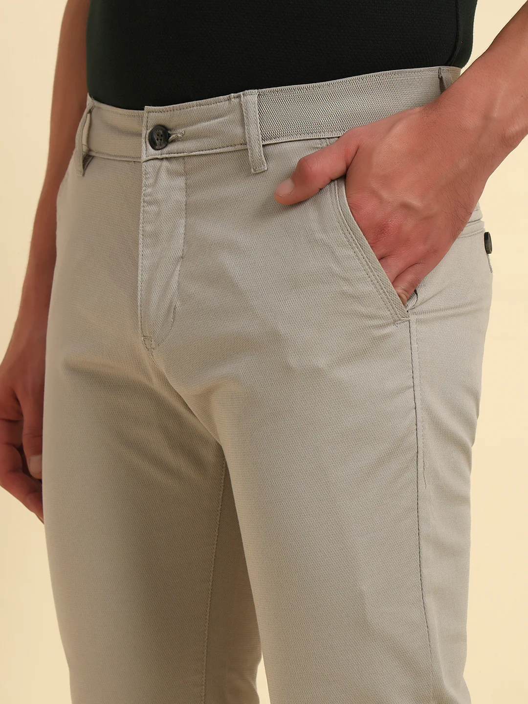 Casual Trouser for Men | Breathable & Soft with Color Fastness Regular Fit Cotton Blend Fabric Self Design Pattern Button Closure - Image 6