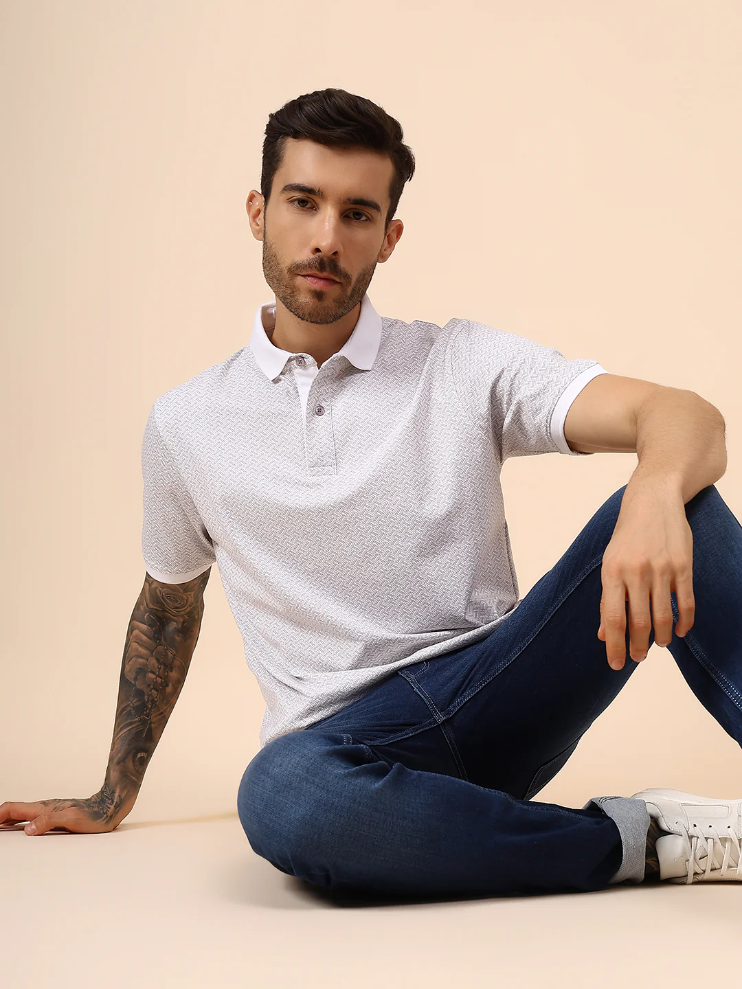 T-Shirt for Men | Breathable & Soft with Color Fastness Regular Fit Polo Neck Cotton Blend Fabric Printed Pattern