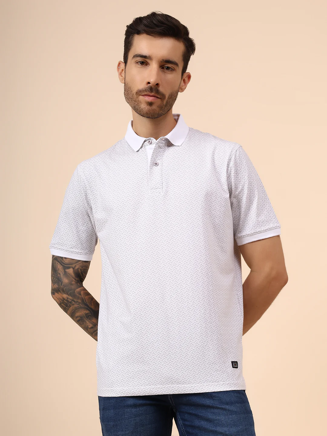 T-Shirt for Men | Breathable & Soft with Color Fastness Regular Fit Polo Neck Cotton Blend Fabric Printed Pattern - Image 2