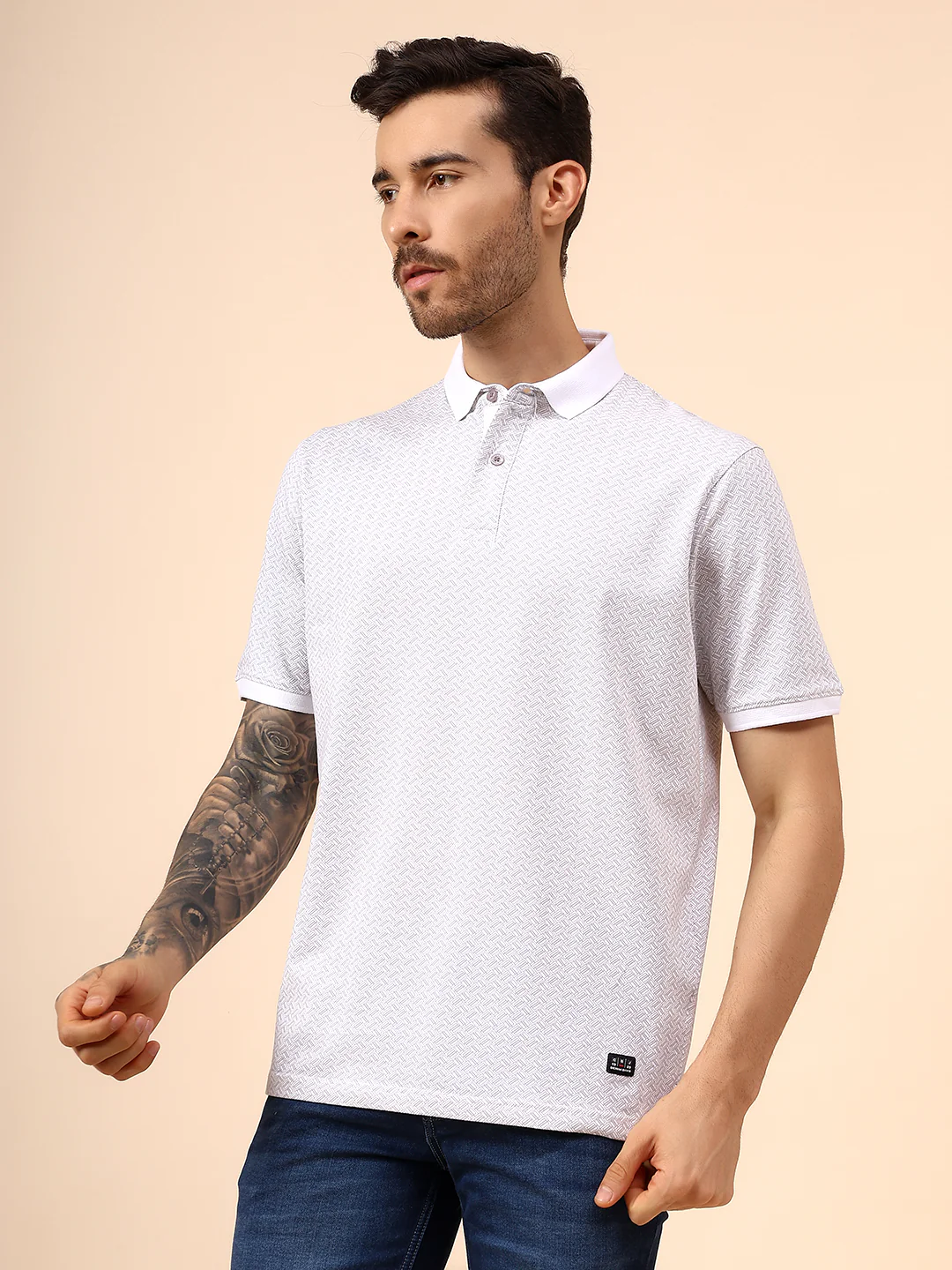 T-Shirt for Men | Breathable & Soft with Color Fastness Regular Fit Polo Neck Cotton Blend Fabric Printed Pattern - Image 3