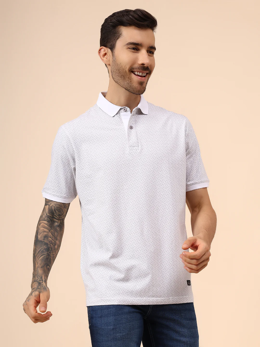 T-Shirt for Men | Breathable & Soft with Color Fastness Regular Fit Polo Neck Cotton Blend Fabric Printed Pattern - Image 4