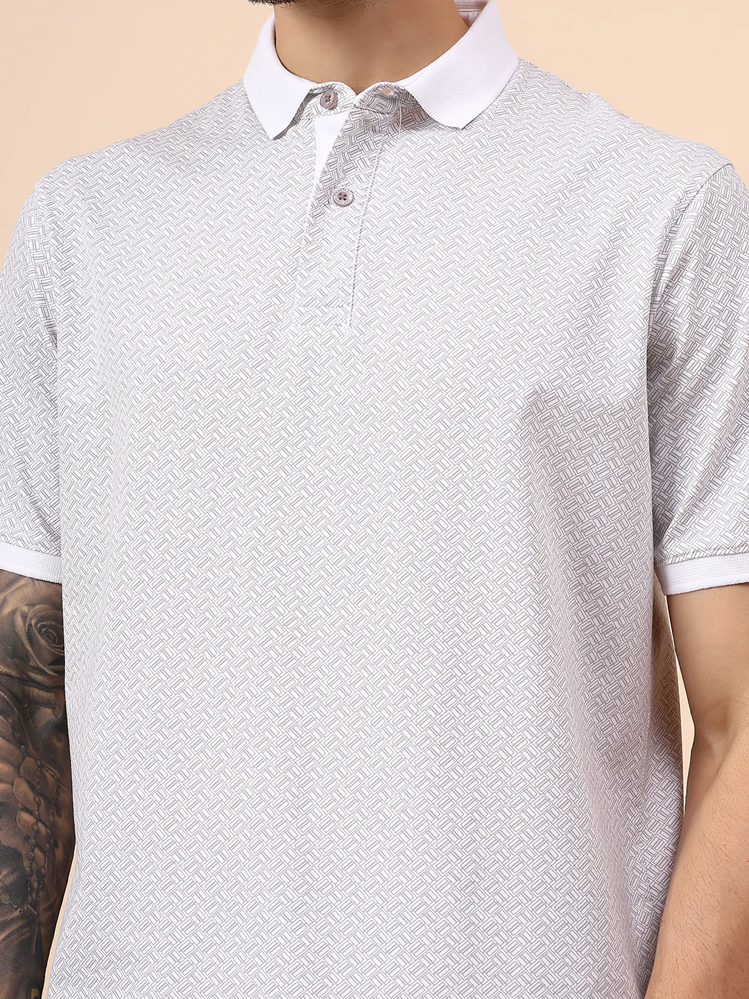 T-Shirt for Men | Breathable & Soft with Color Fastness Regular Fit Polo Neck Cotton Blend Fabric Printed Pattern - Image 6