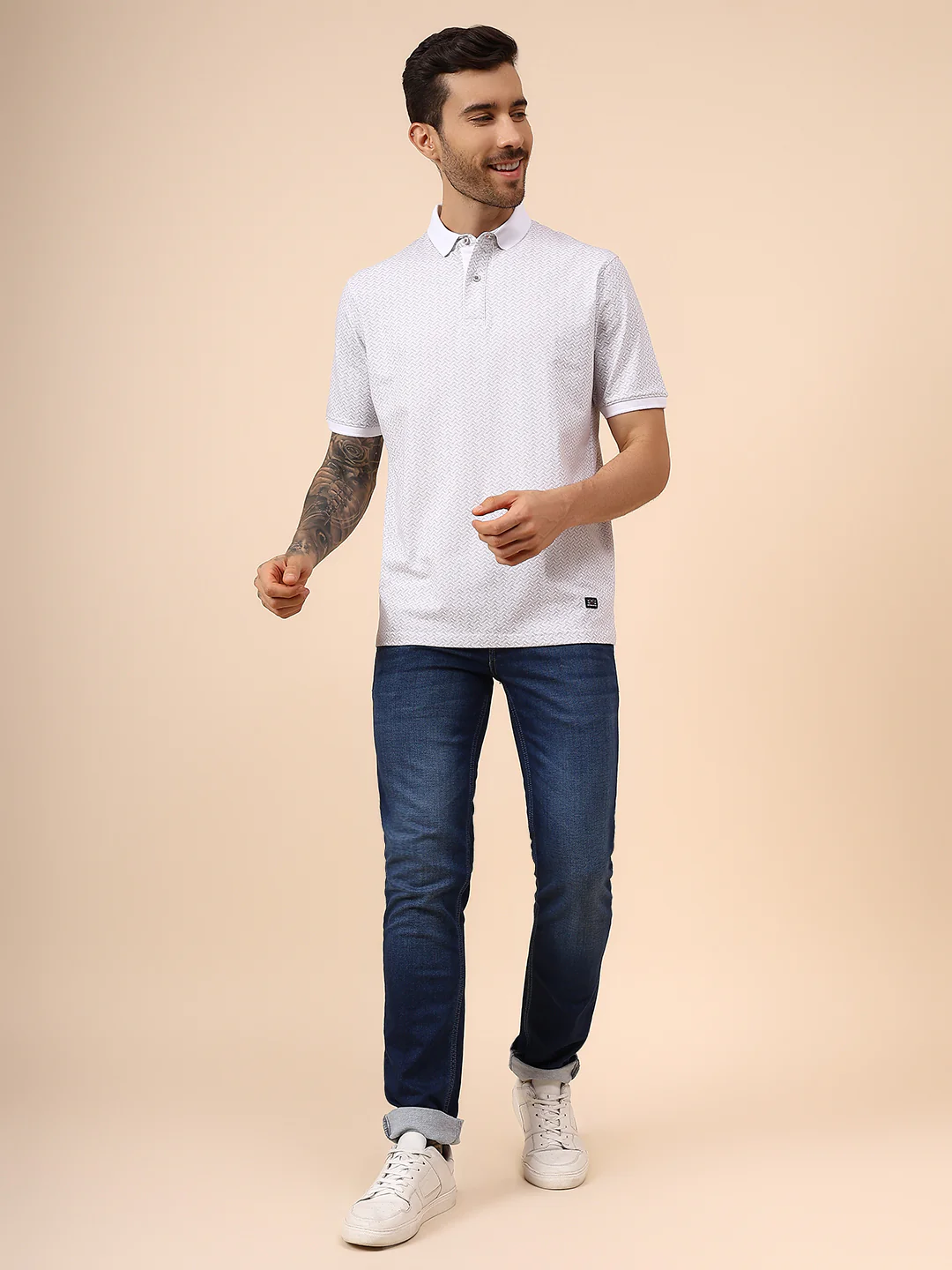 T-Shirt for Men | Breathable & Soft with Color Fastness Regular Fit Polo Neck Cotton Blend Fabric Printed Pattern - Image 7