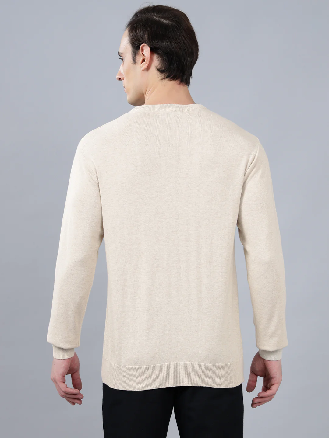 Men's Ivory Solid Full Sleeve Sweater - Image 2