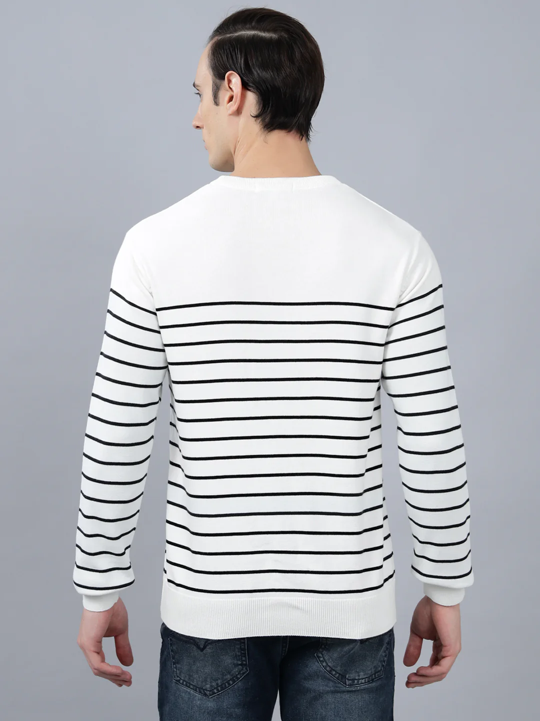 Men's Ivory Striped Full Sleeve Sweater - Image 2