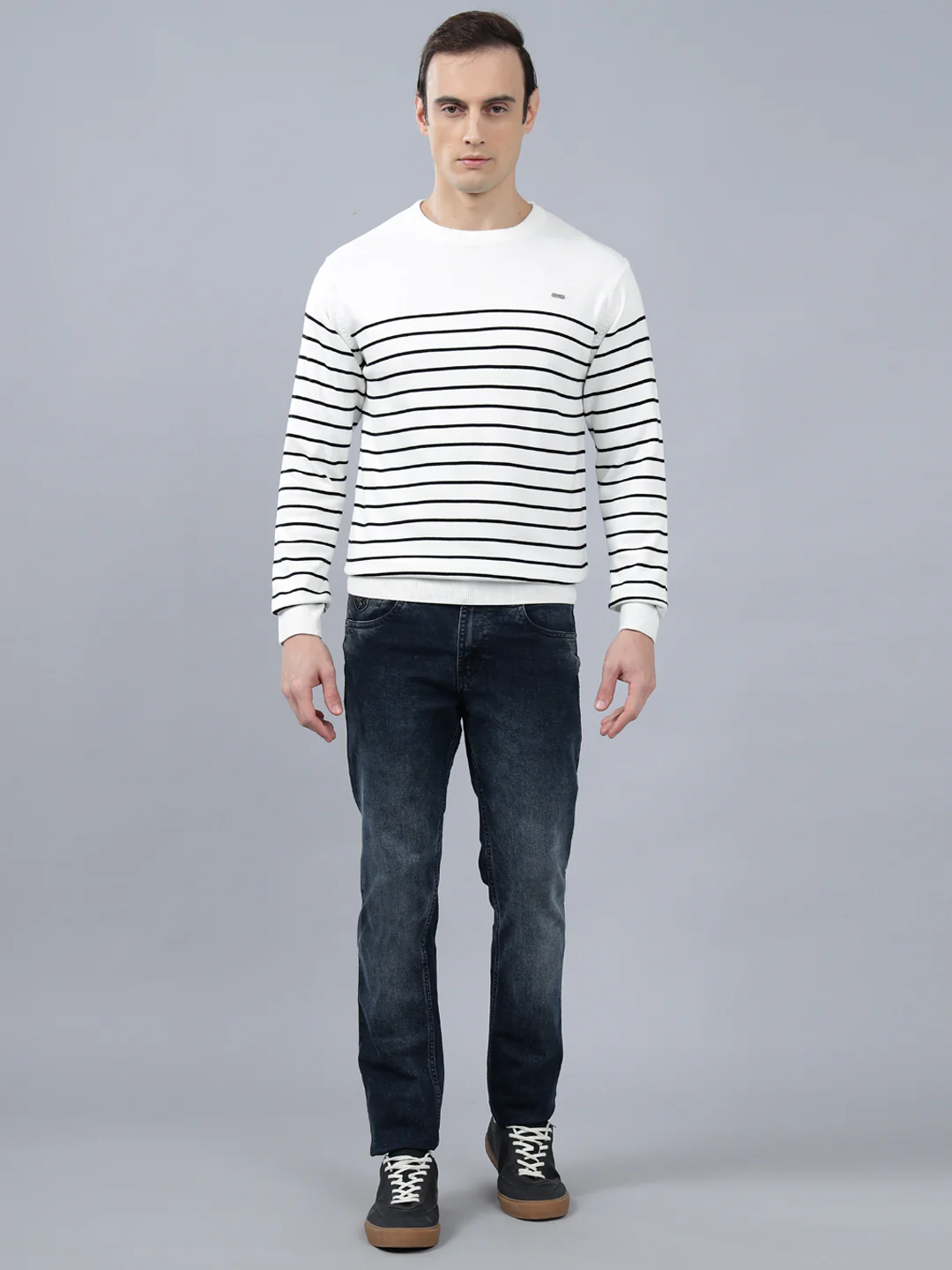 Men's Ivory Striped Full Sleeve Sweater - Image 4