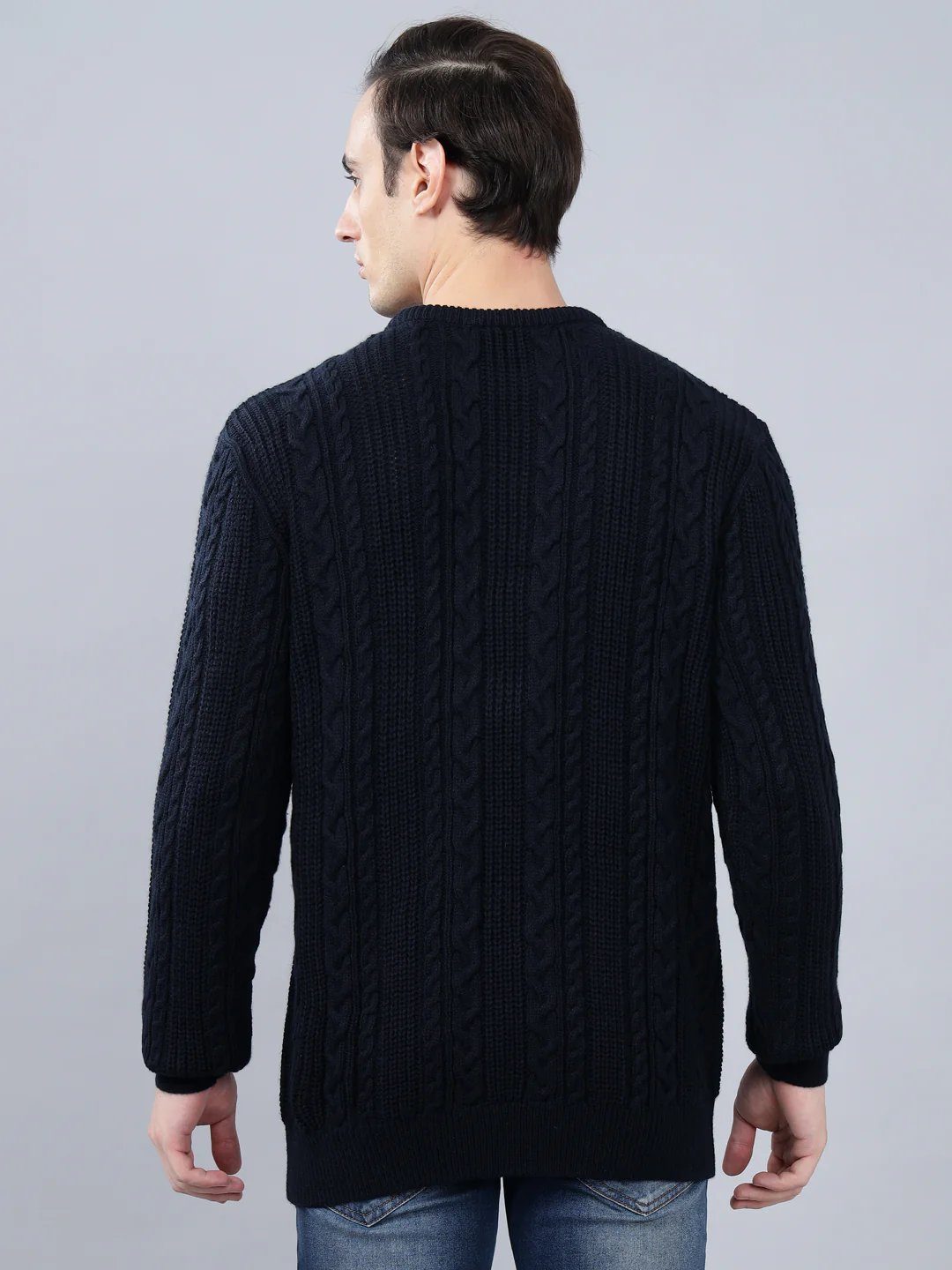 Men's Jacquard Navy Blue Full Sleeve Sweater - Image 2