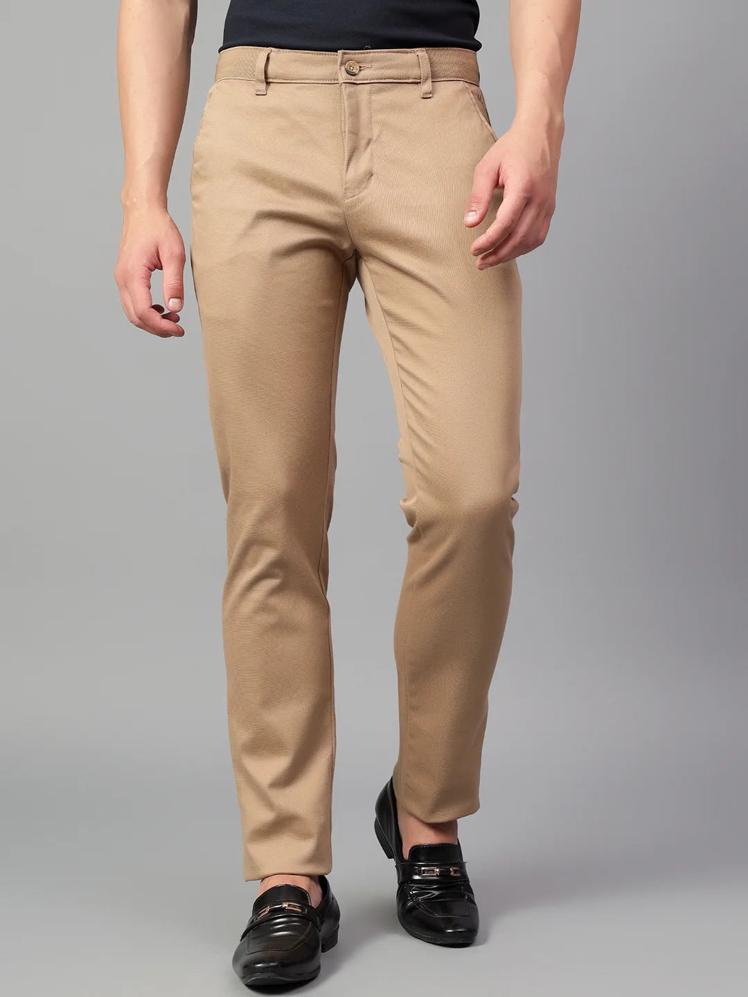 Casual Trouser for Men | Breathable & Soft with Color Fastness Regular Fit Cotton Blend Fabric Self Design Pattern Button Closure - Image 3