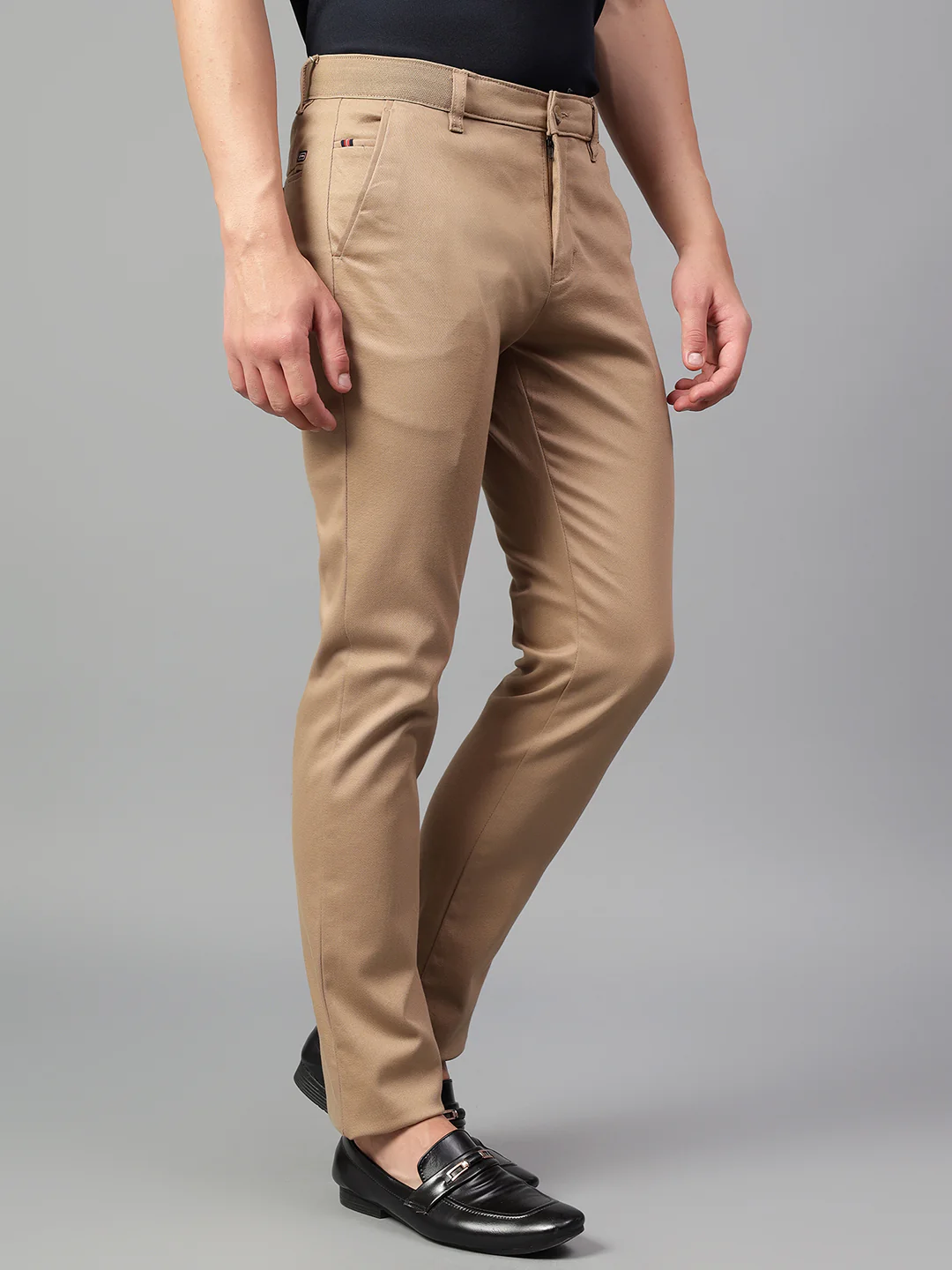 Casual Trouser for Men | Breathable & Soft with Color Fastness Regular Fit Cotton Blend Fabric Self Design Pattern Button Closure - Image 5