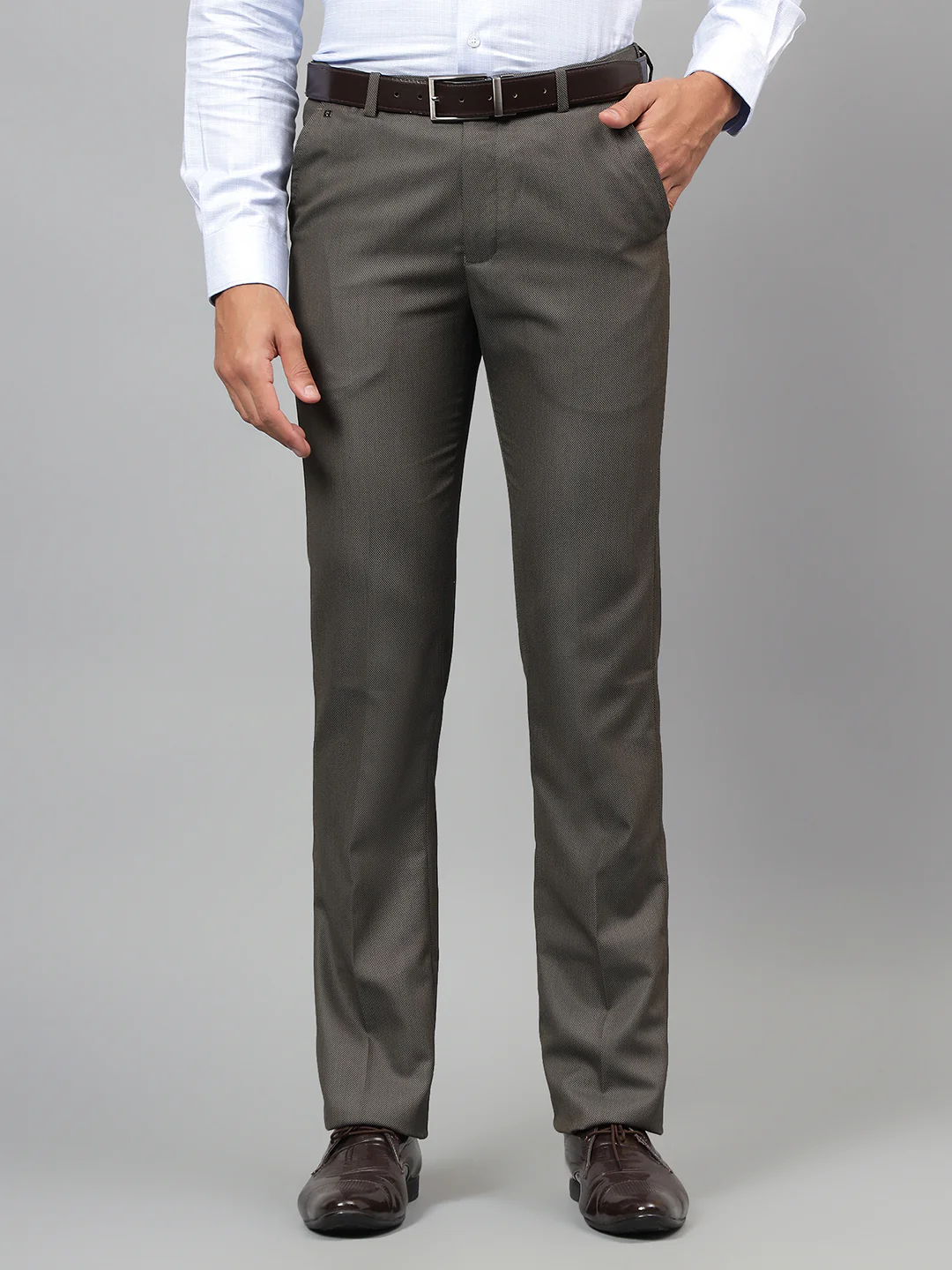 Formal Trouser for Men | Breathable & Soft with Color Fastness Regular Fit Poly Viscose Fabric Self Design Pattern Hook & Eye Closure - Image 3