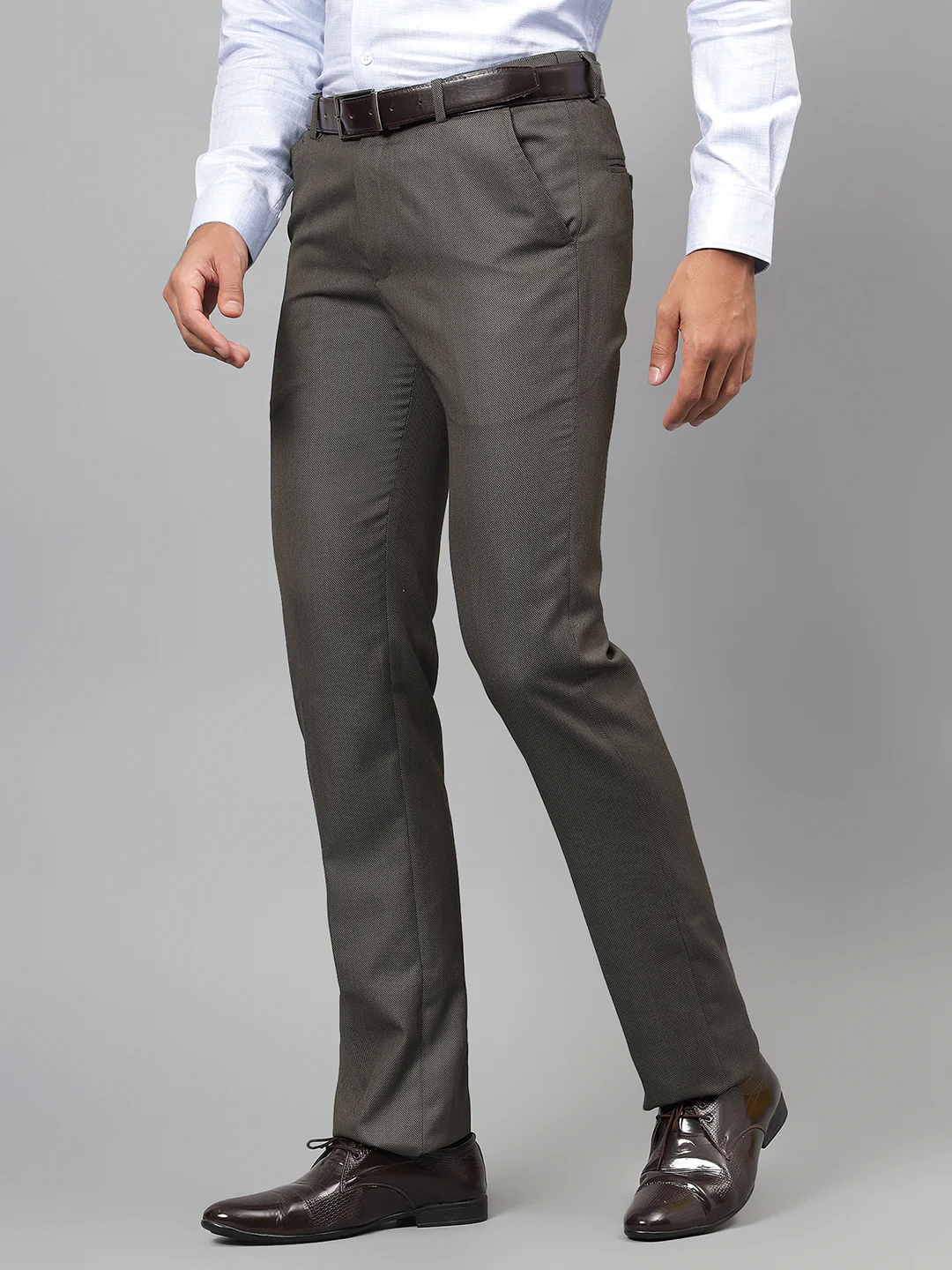 Formal Trouser for Men | Breathable & Soft with Color Fastness Regular Fit Poly Viscose Fabric Self Design Pattern Hook & Eye Closure - Image 4