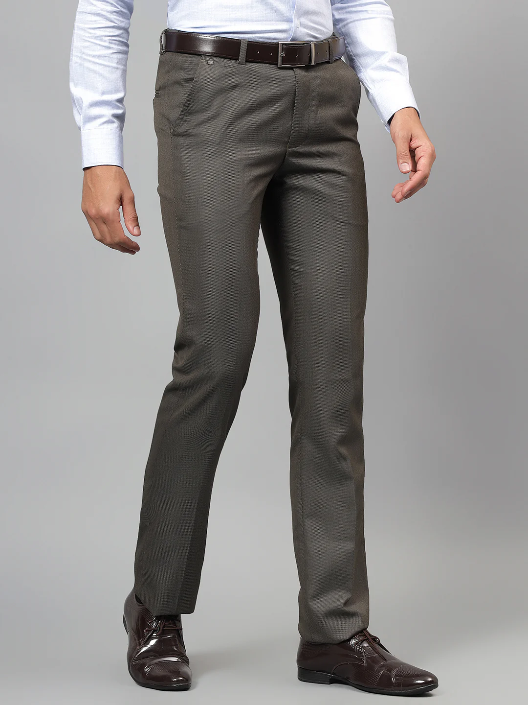 Formal Trouser for Men | Breathable & Soft with Color Fastness Regular Fit Poly Viscose Fabric Self Design Pattern Hook & Eye Closure - Image 5