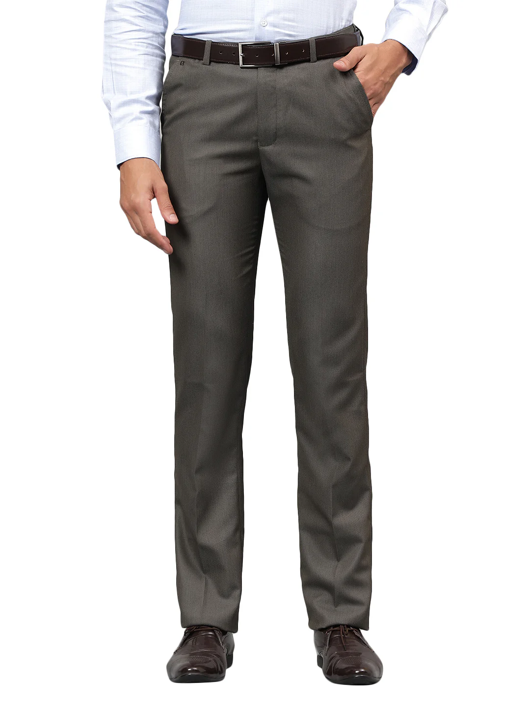 Formal Trouser for Men | Breathable & Soft with Color Fastness Regular Fit Poly Viscose Fabric Self Design Pattern Hook & Eye Closure - Image 9