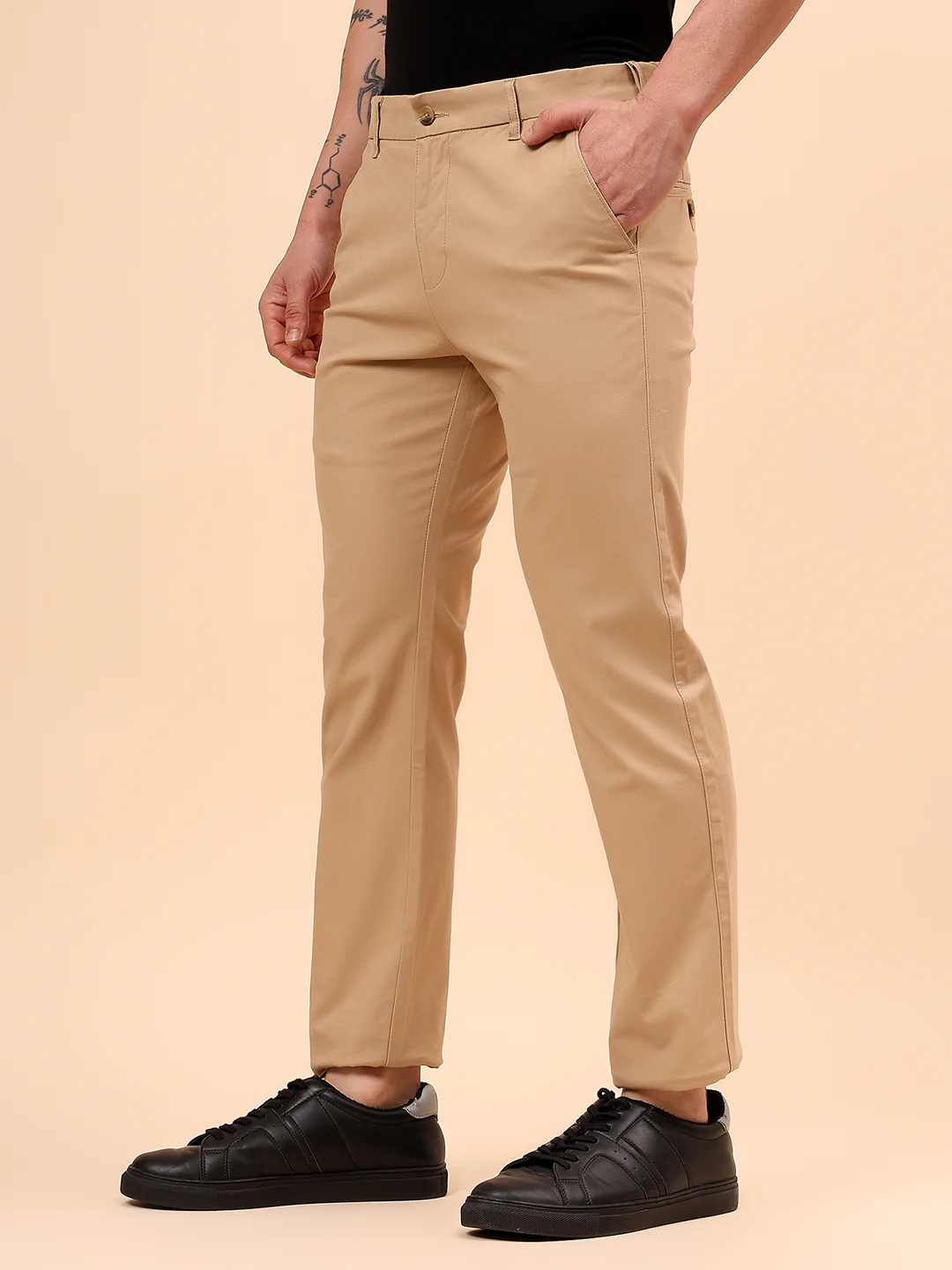 Casual Trouser for Men | Breathable & Soft with Color Fastness Regular Fit Cotton Blend Fabric Solid Pattern Button Closure - Image 4