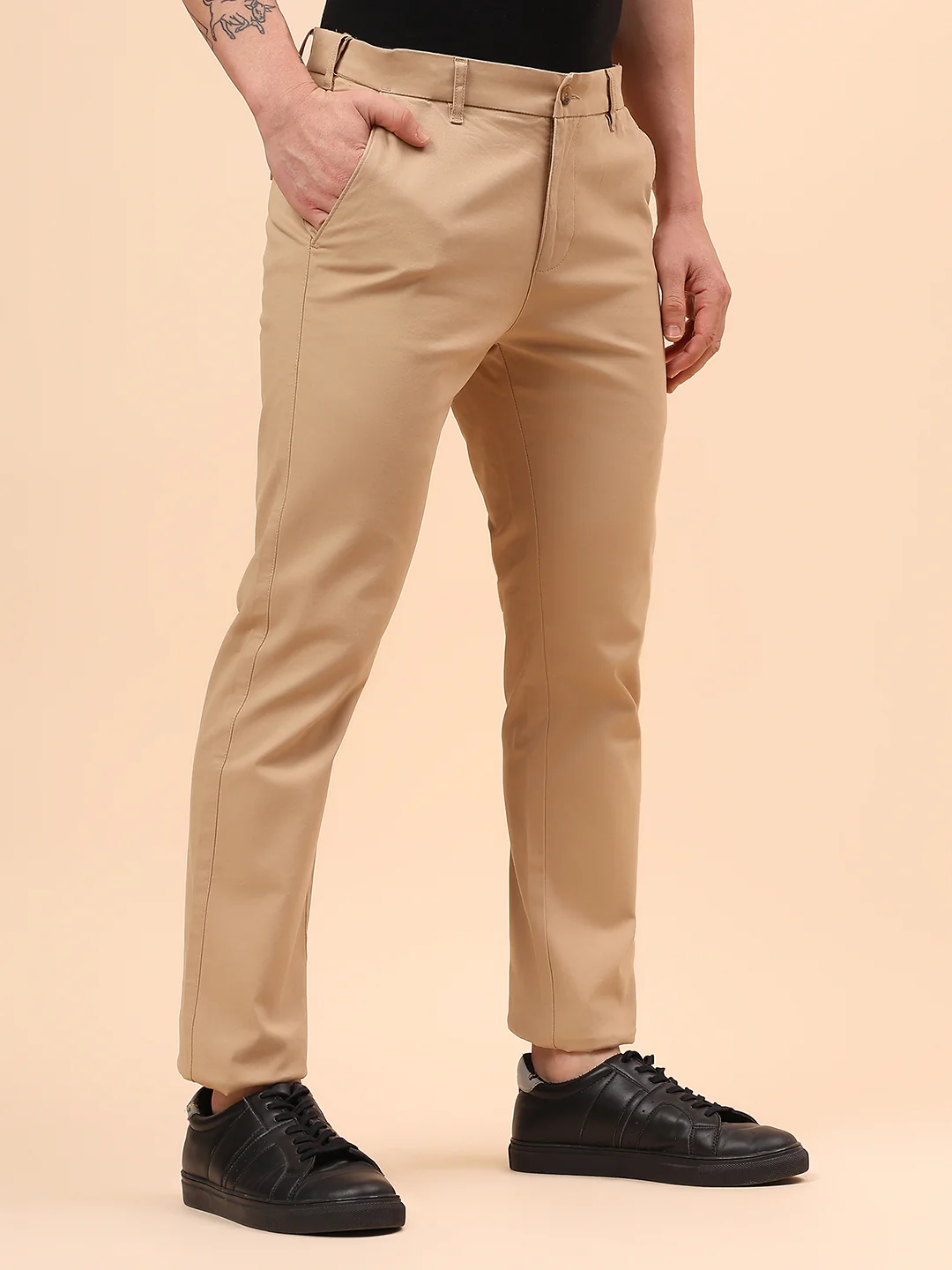 Casual Trouser for Men | Breathable & Soft with Color Fastness Regular Fit Cotton Blend Fabric Solid Pattern Button Closure - Image 5
