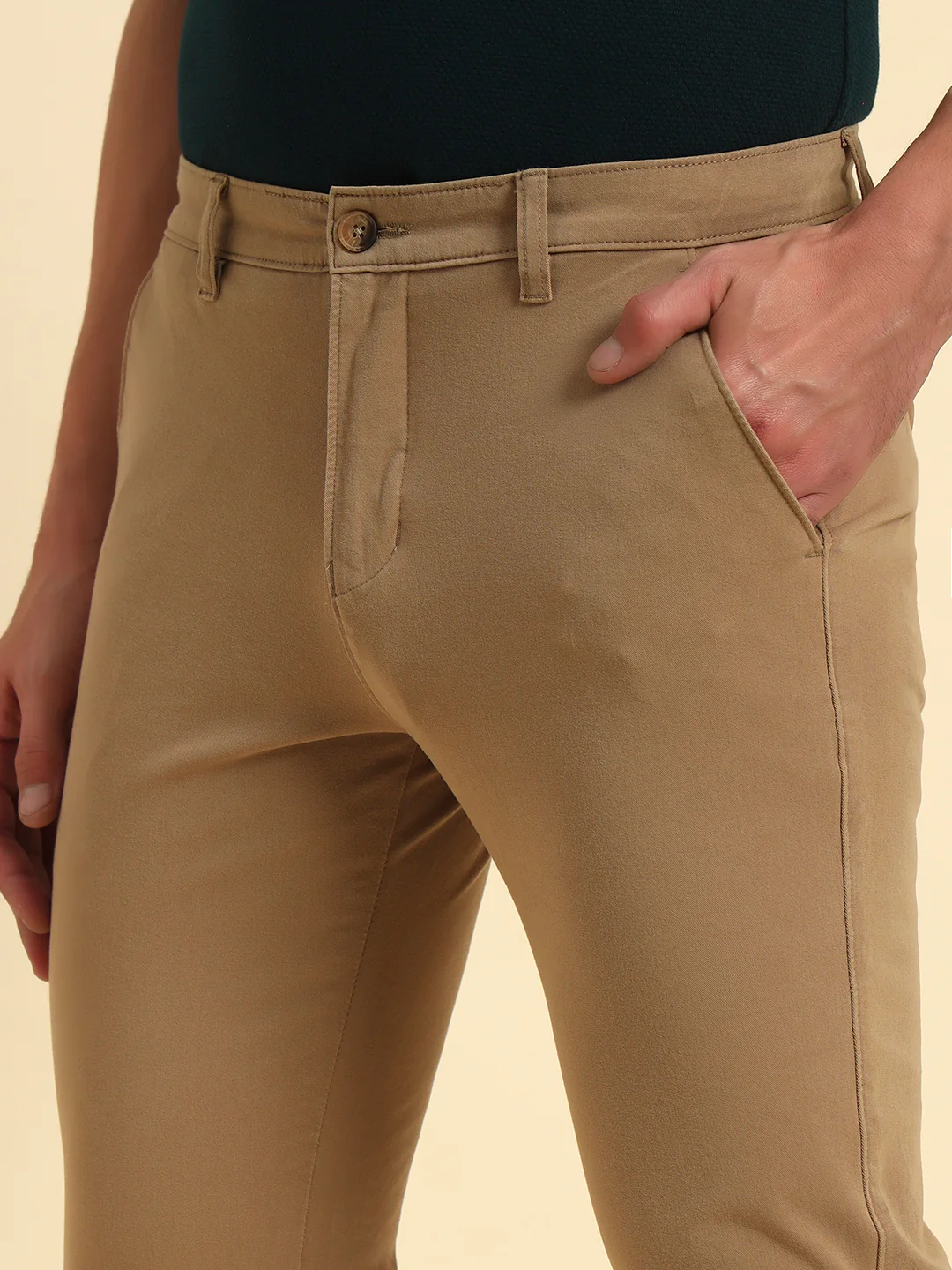 Casual Trouser for Men | Breathable & Soft with Color Fastness Regular Fit Cotton Blend Fabric Solid Pattern Button Closure - Image 3