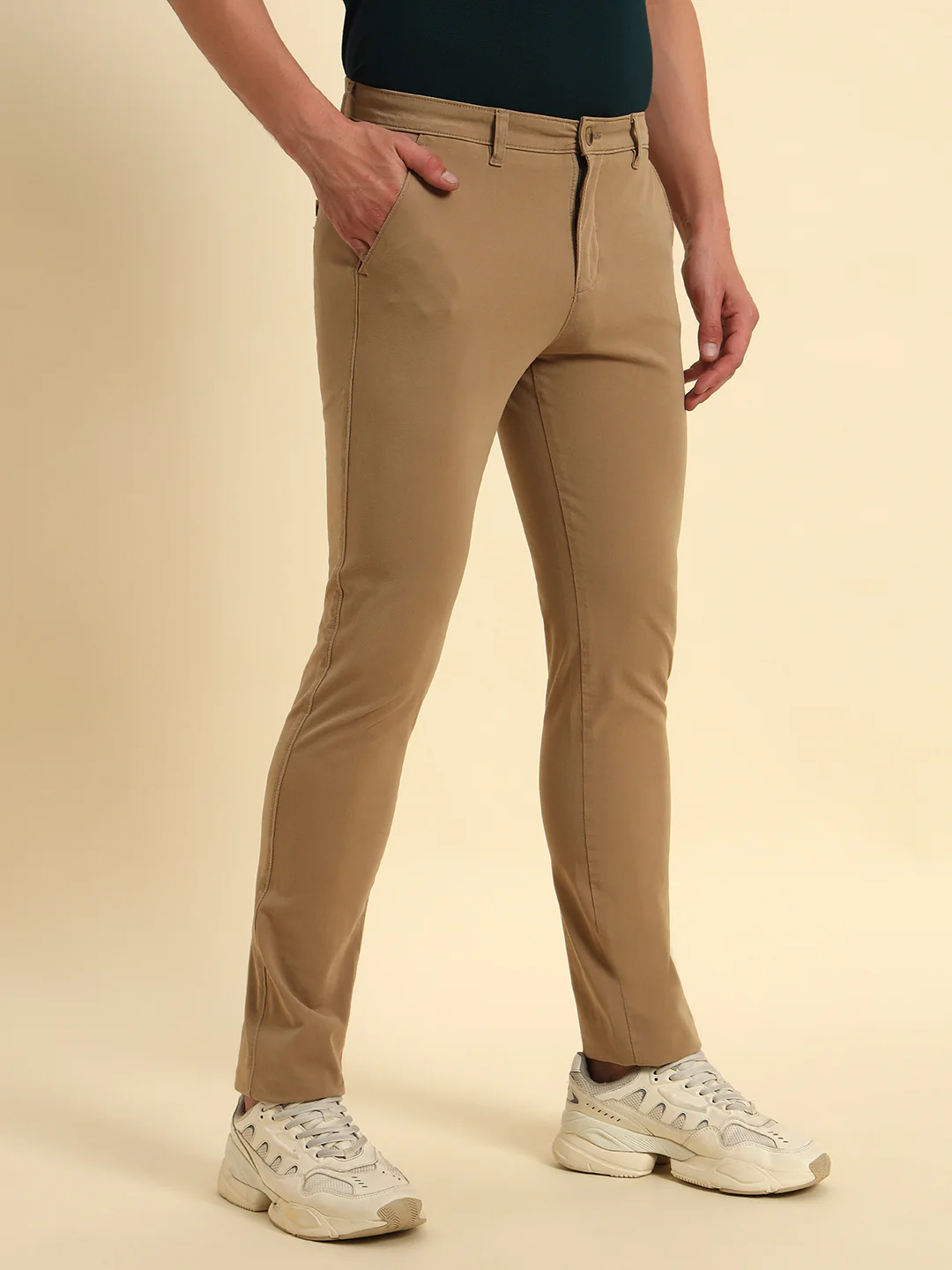 Casual Trouser for Men | Breathable & Soft with Color Fastness Regular Fit Cotton Blend Fabric Solid Pattern Button Closure - Image 4