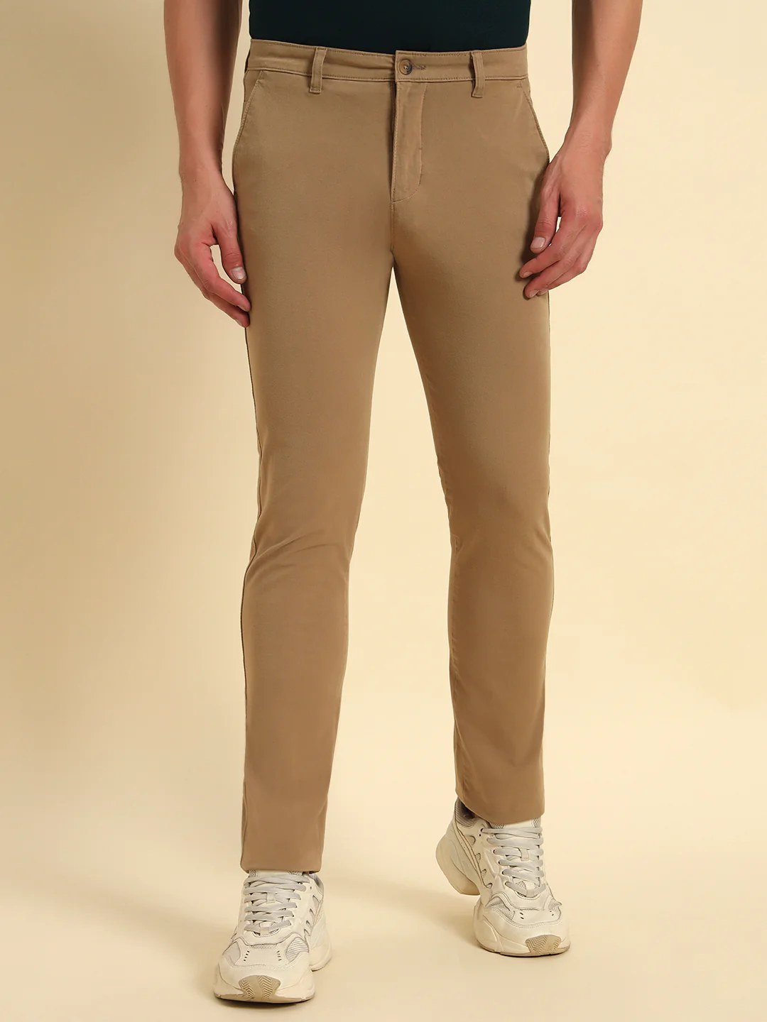 Casual Trouser for Men | Breathable & Soft with Color Fastness Regular Fit Cotton Blend Fabric Solid Pattern Button Closure - Image 5