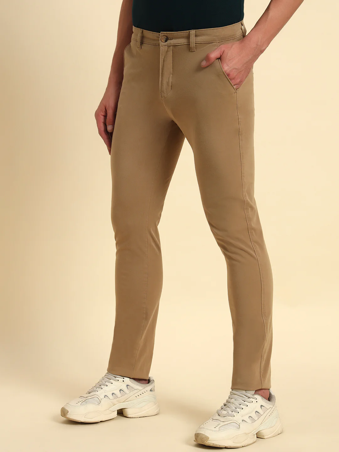 Casual Trouser for Men | Breathable & Soft with Color Fastness Regular Fit Cotton Blend Fabric Solid Pattern Button Closure - Image 6