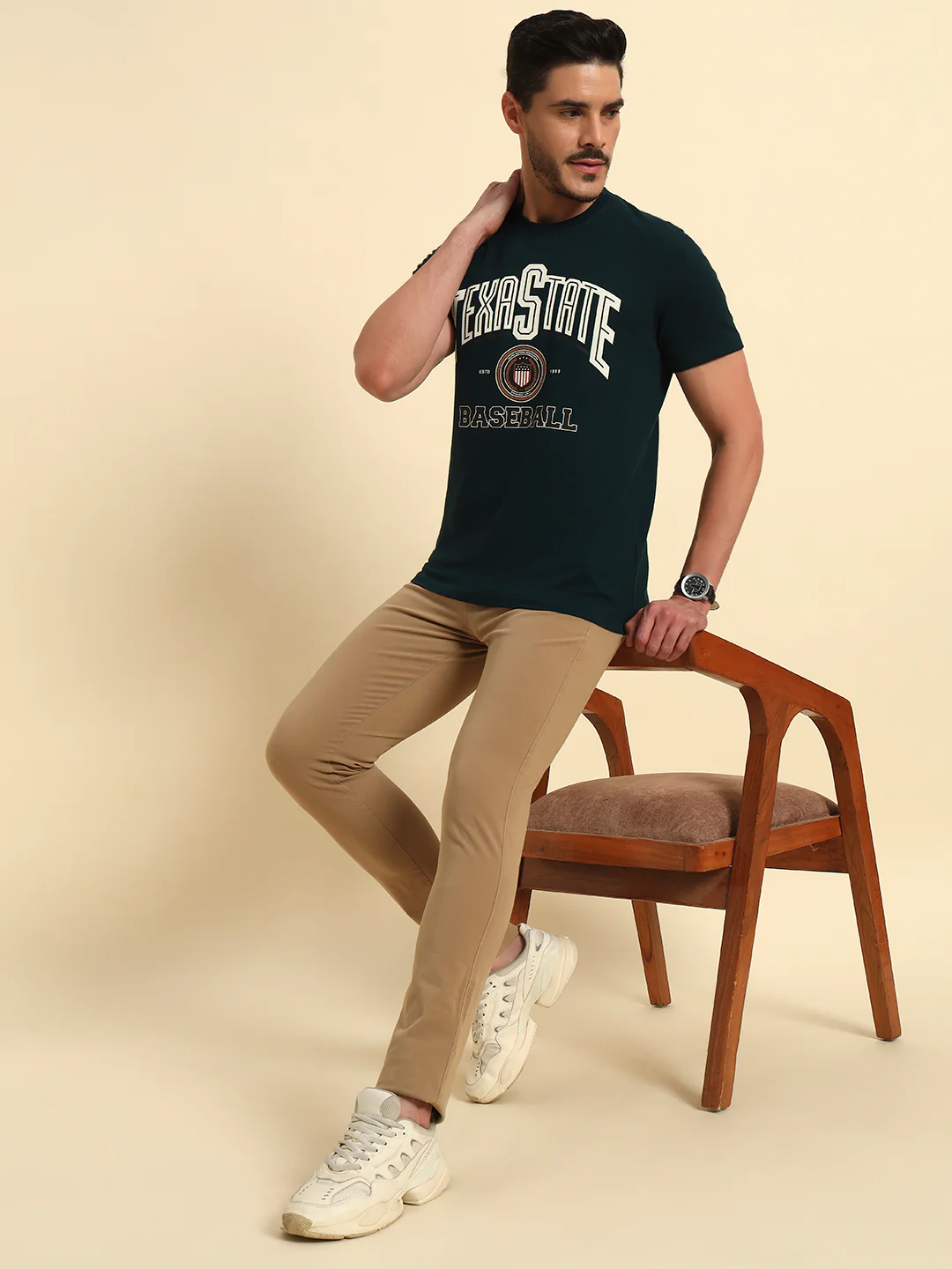 Casual Trouser for Men | Breathable & Soft with Color Fastness Regular Fit Cotton Blend Fabric Solid Pattern Button Closure - Image 8