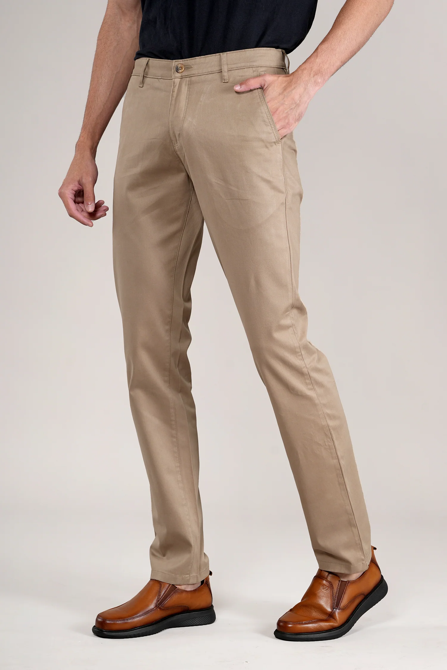 Casual Trouser for Men | Breathable & Soft with Color Fastness Regular Fit Cotton Blend Fabric Solid Pattern Button Closure - Image 3