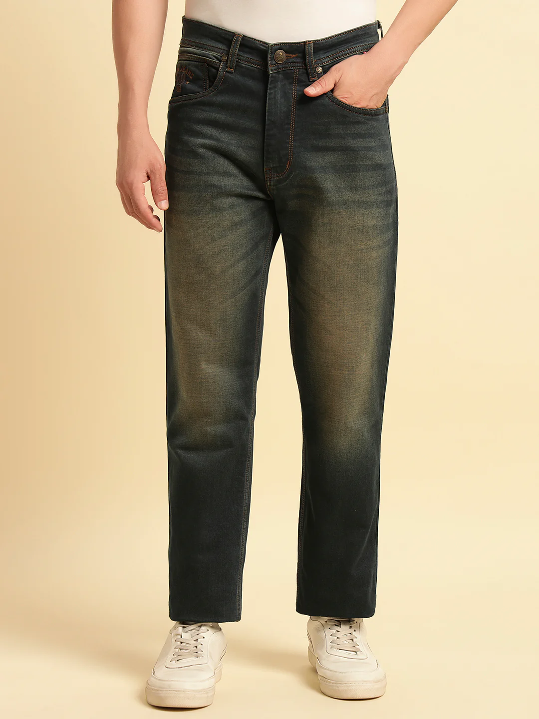 Denim Jeans for Men | Breathable & Soft with Color Fastness Straight Fit Cotton Fabric Solid Pattern Button Closure - Image 3
