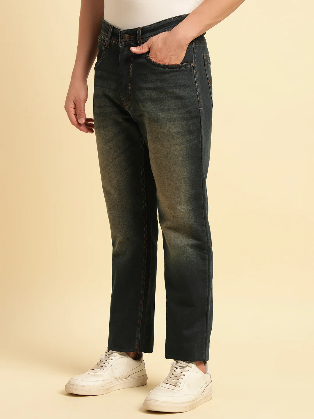 Denim Jeans for Men | Breathable & Soft with Color Fastness Straight Fit Cotton Fabric Solid Pattern Button Closure - Image 5