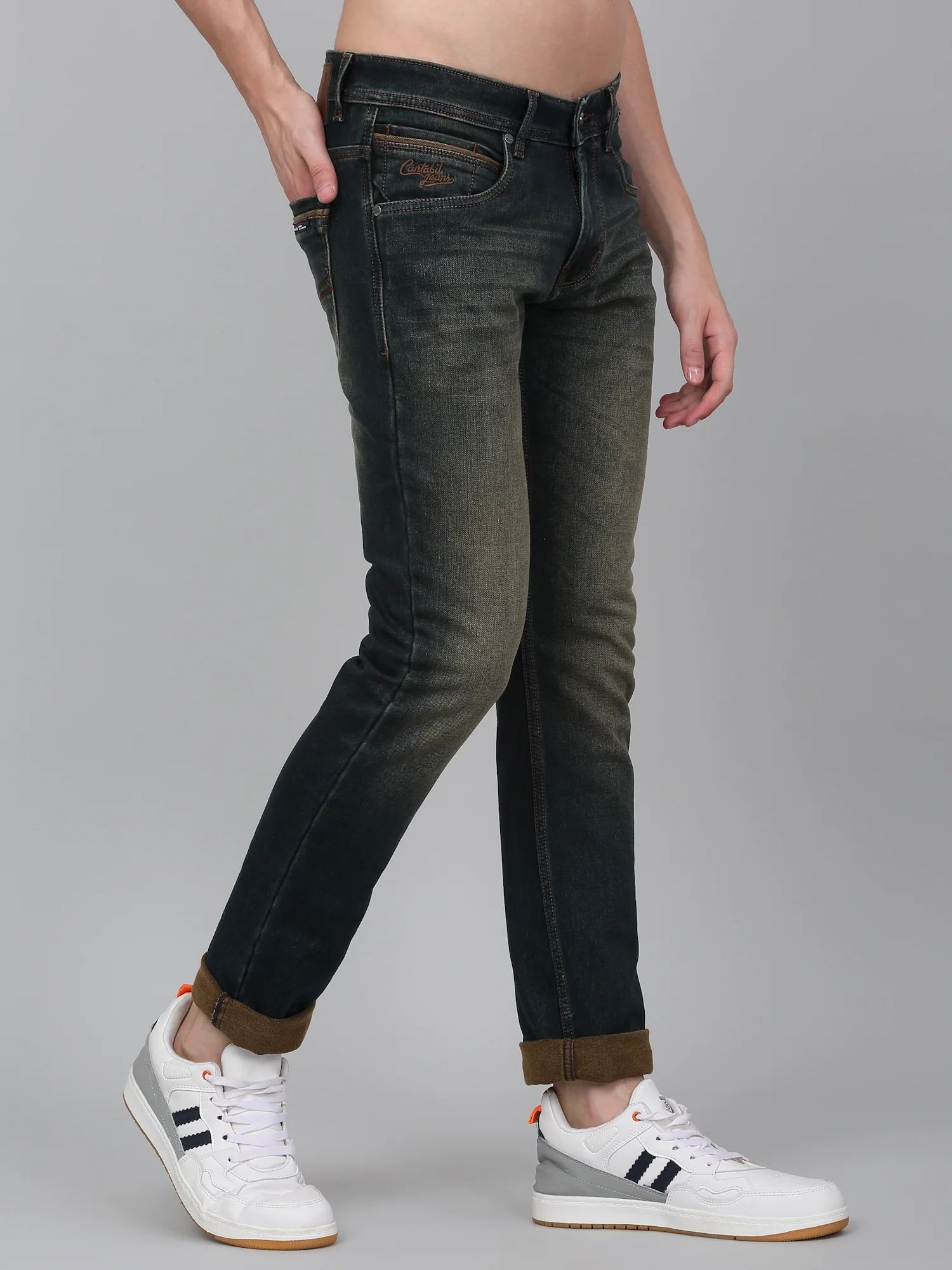 Denim Jeans for Men l Breathable & Soft with Color Fastness Ultra Narrow Fit Cotton Fabric Solid Pattern Button Closure - Image 3