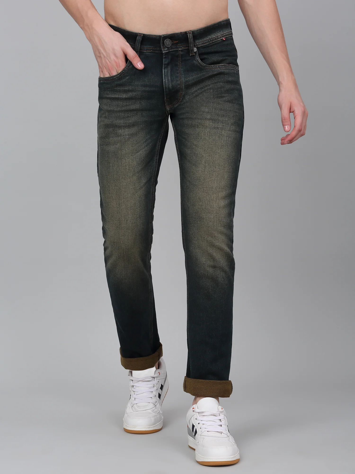 Denim Jeans for Men l Breathable & Soft with Color Fastness Ultra Narrow Fit Cotton Fabric Solid Pattern Button Closure - Image 4