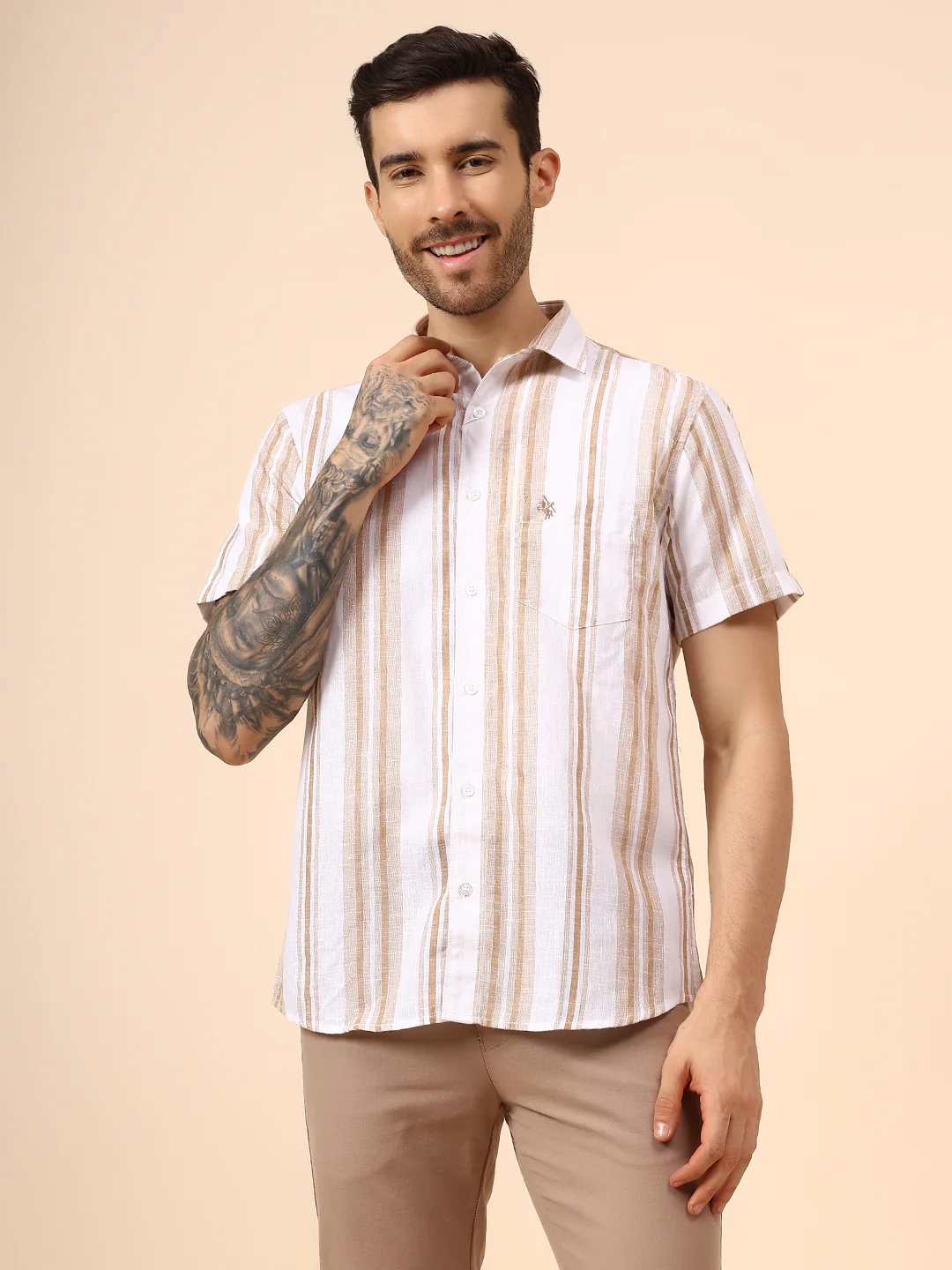 Casual Shirt for Men | Breathable & Soft with Color Fastness Regular Fit Spread Collar Neck Poly Cotton Fabric Striped Pattern - Image 2