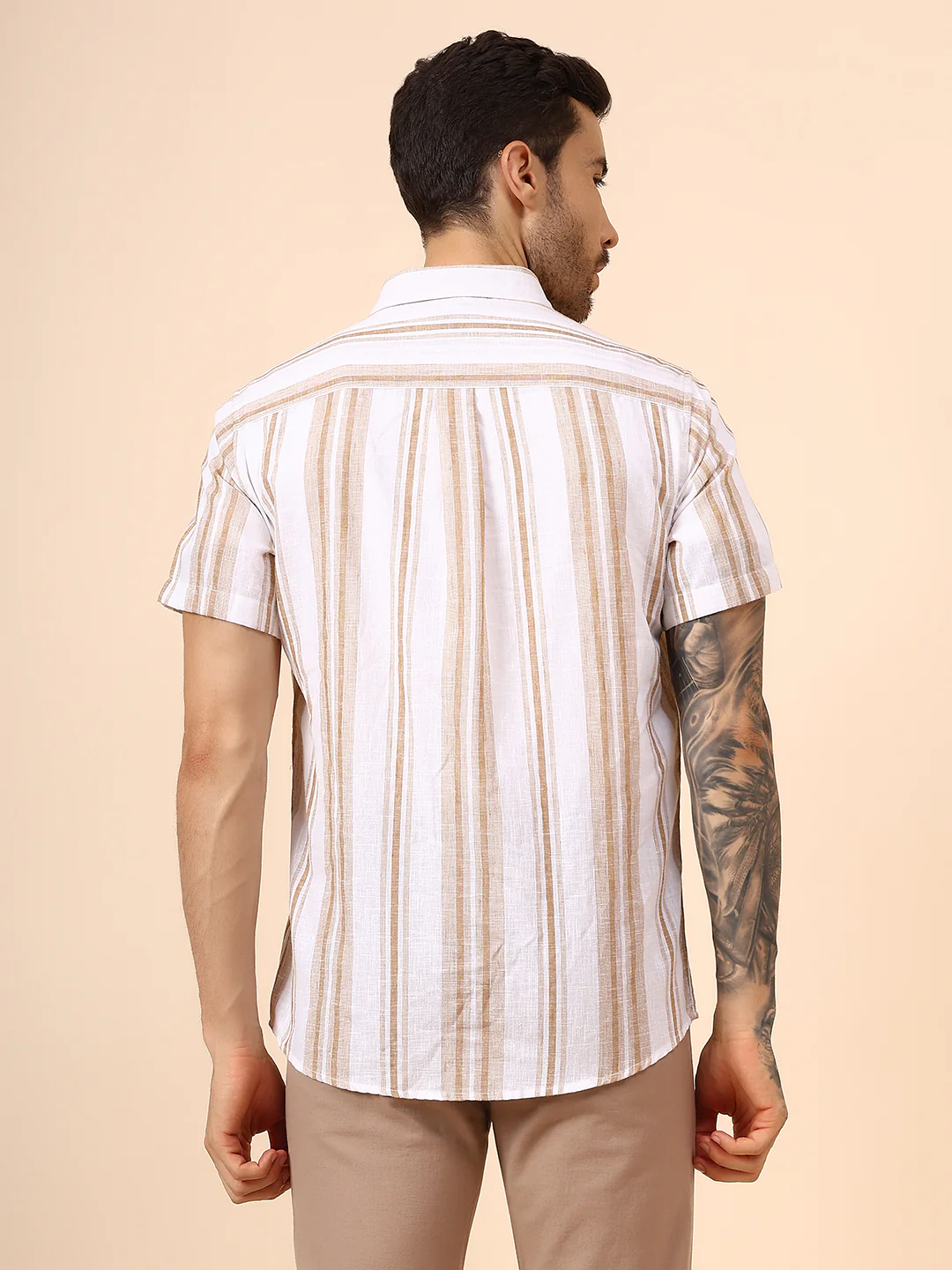 Casual Shirt for Men | Breathable & Soft with Color Fastness Regular Fit Spread Collar Neck Poly Cotton Fabric Striped Pattern - Image 5