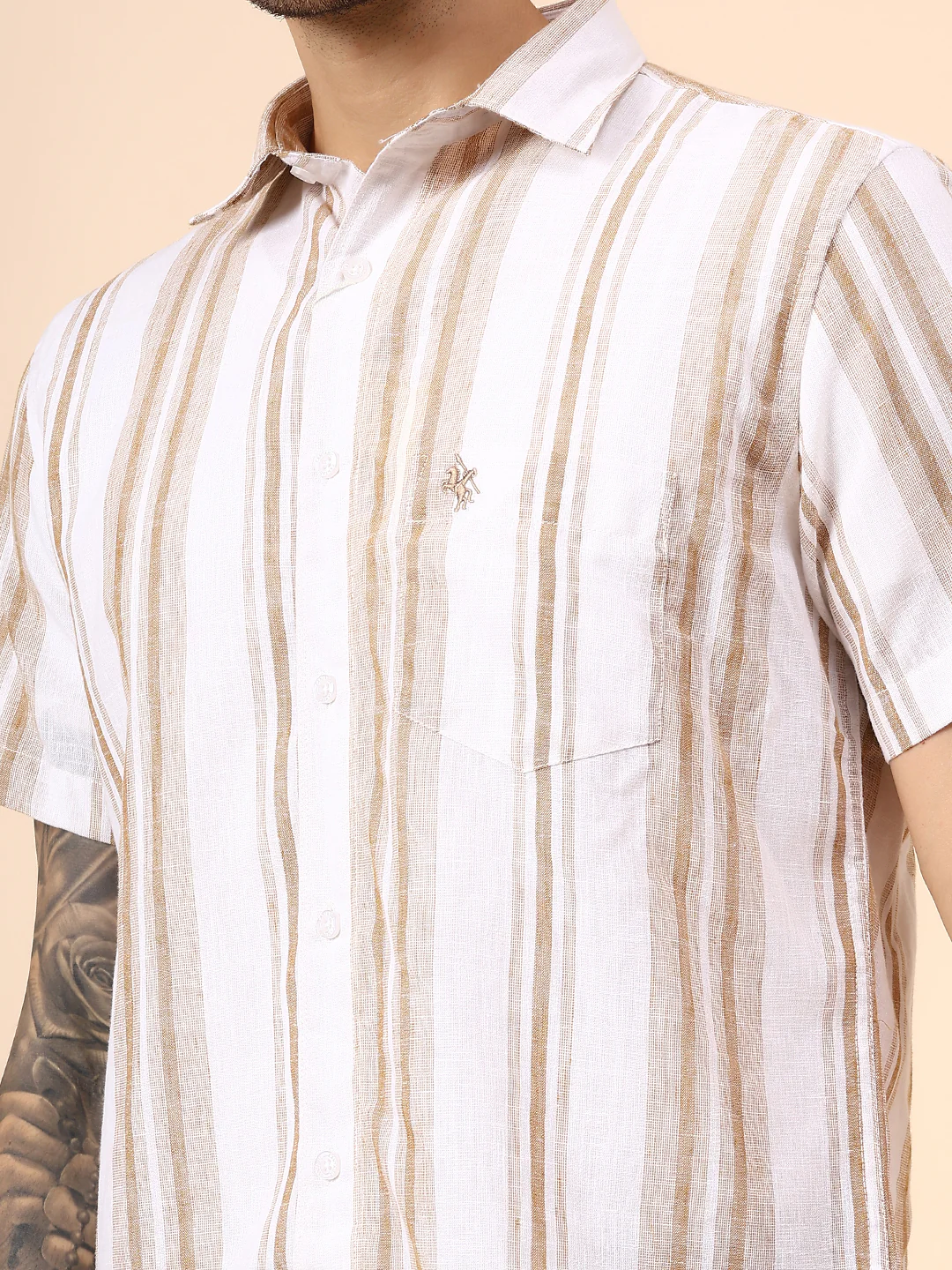 Casual Shirt for Men | Breathable & Soft with Color Fastness Regular Fit Spread Collar Neck Poly Cotton Fabric Striped Pattern - Image 6