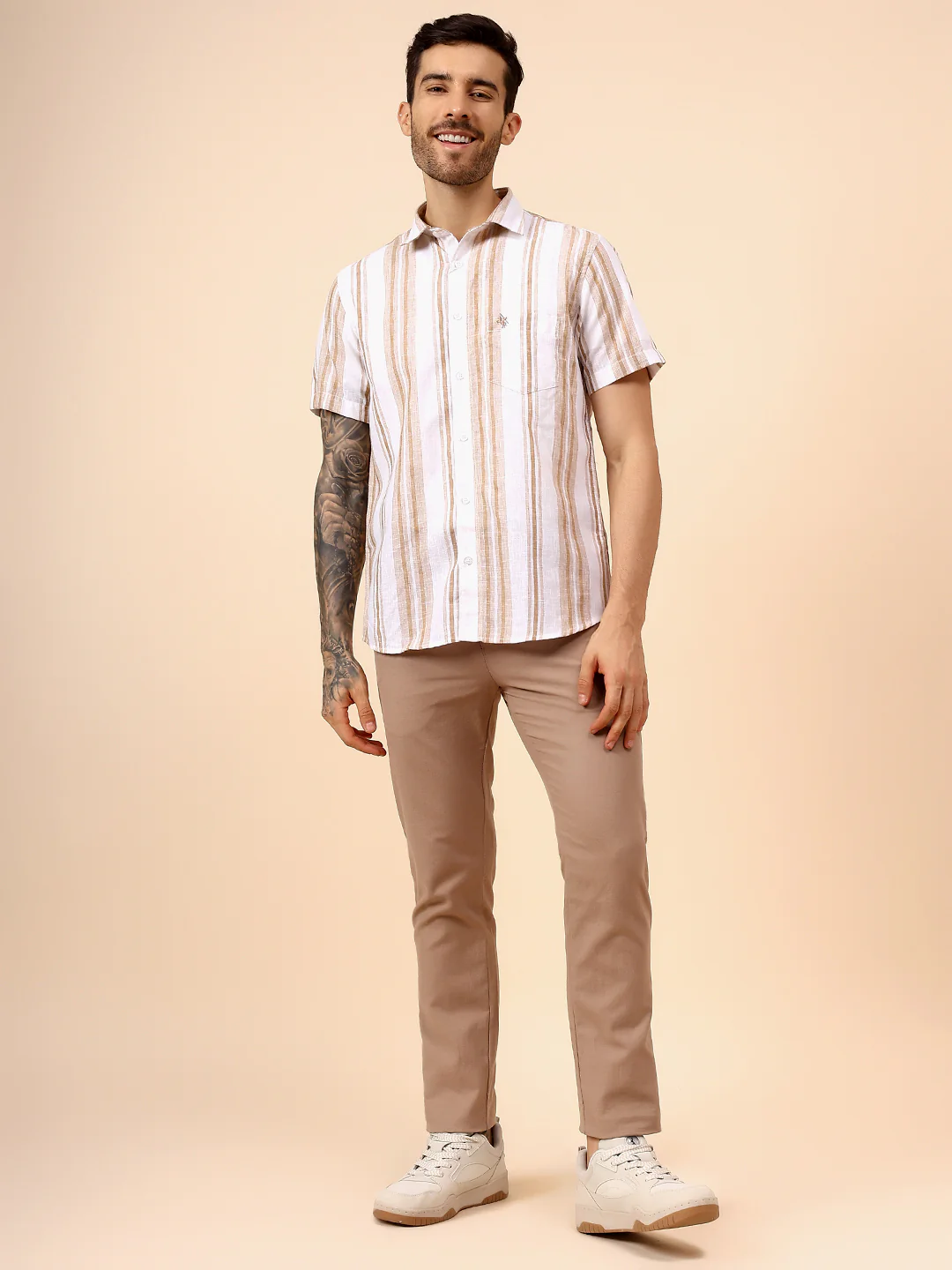 Casual Shirt for Men | Breathable & Soft with Color Fastness Regular Fit Spread Collar Neck Poly Cotton Fabric Striped Pattern - Image 7