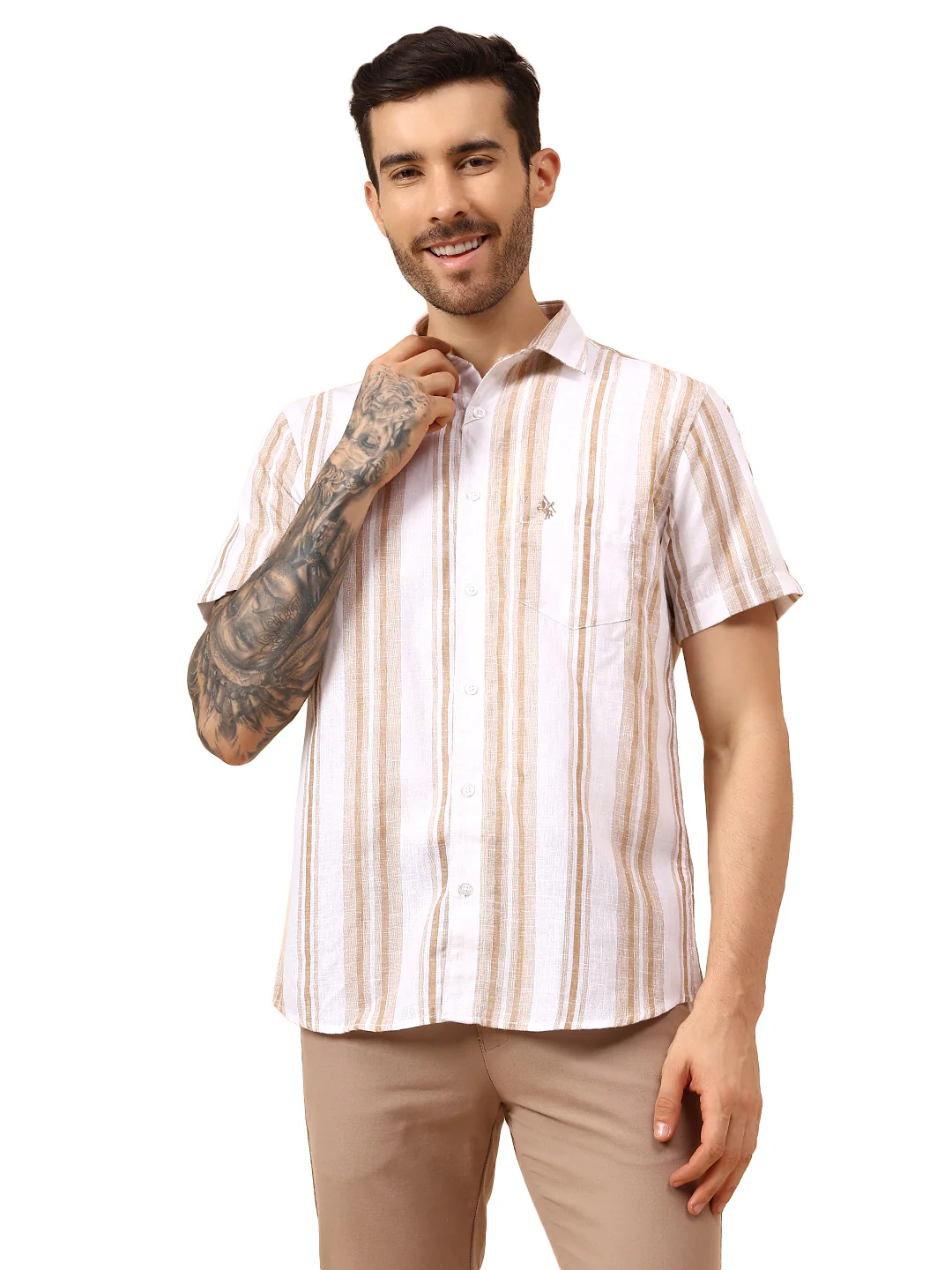 Casual Shirt for Men | Breathable & Soft with Color Fastness Regular Fit Spread Collar Neck Poly Cotton Fabric Striped Pattern - Image 8