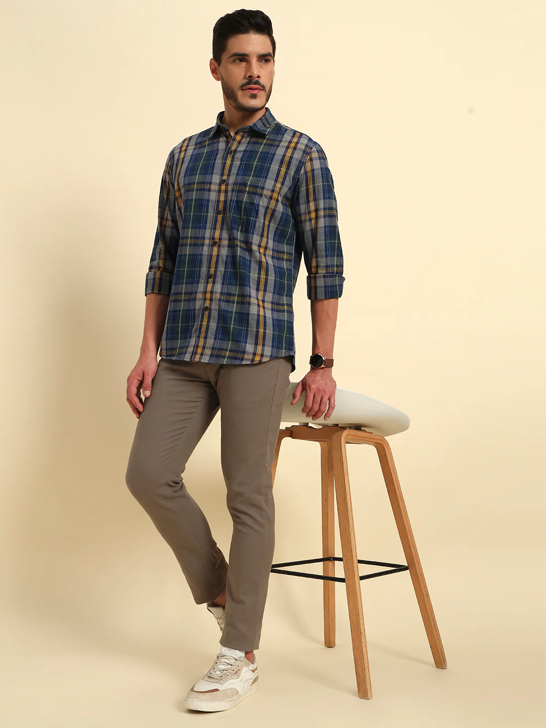 Casual Trouser for Men | Breathable & Soft with Color Fastness Regular Fit Cotton Blend Fabric Solid Pattern Button Closure - Image 2