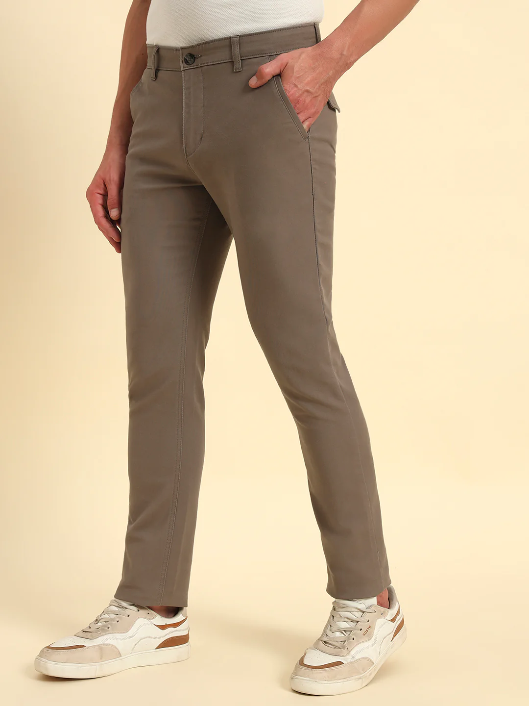 Casual Trouser for Men | Breathable & Soft with Color Fastness Regular Fit Cotton Blend Fabric Solid Pattern Button Closure - Image 6