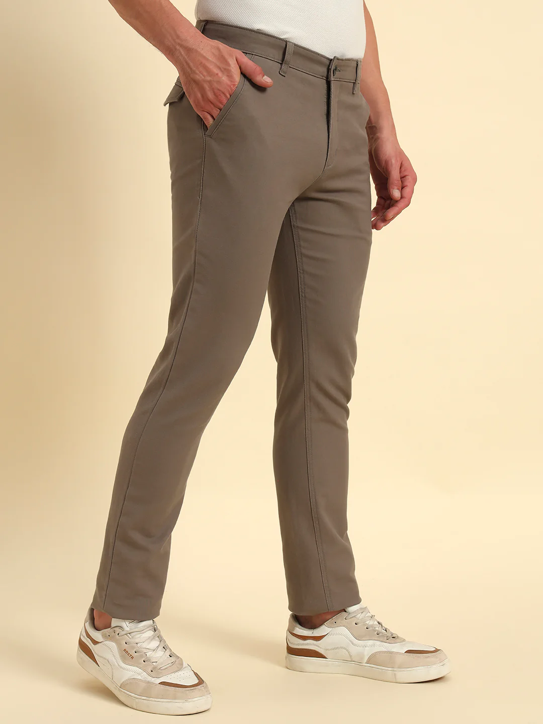 Casual Trouser for Men | Breathable & Soft with Color Fastness Regular Fit Cotton Blend Fabric Solid Pattern Button Closure - Image 7